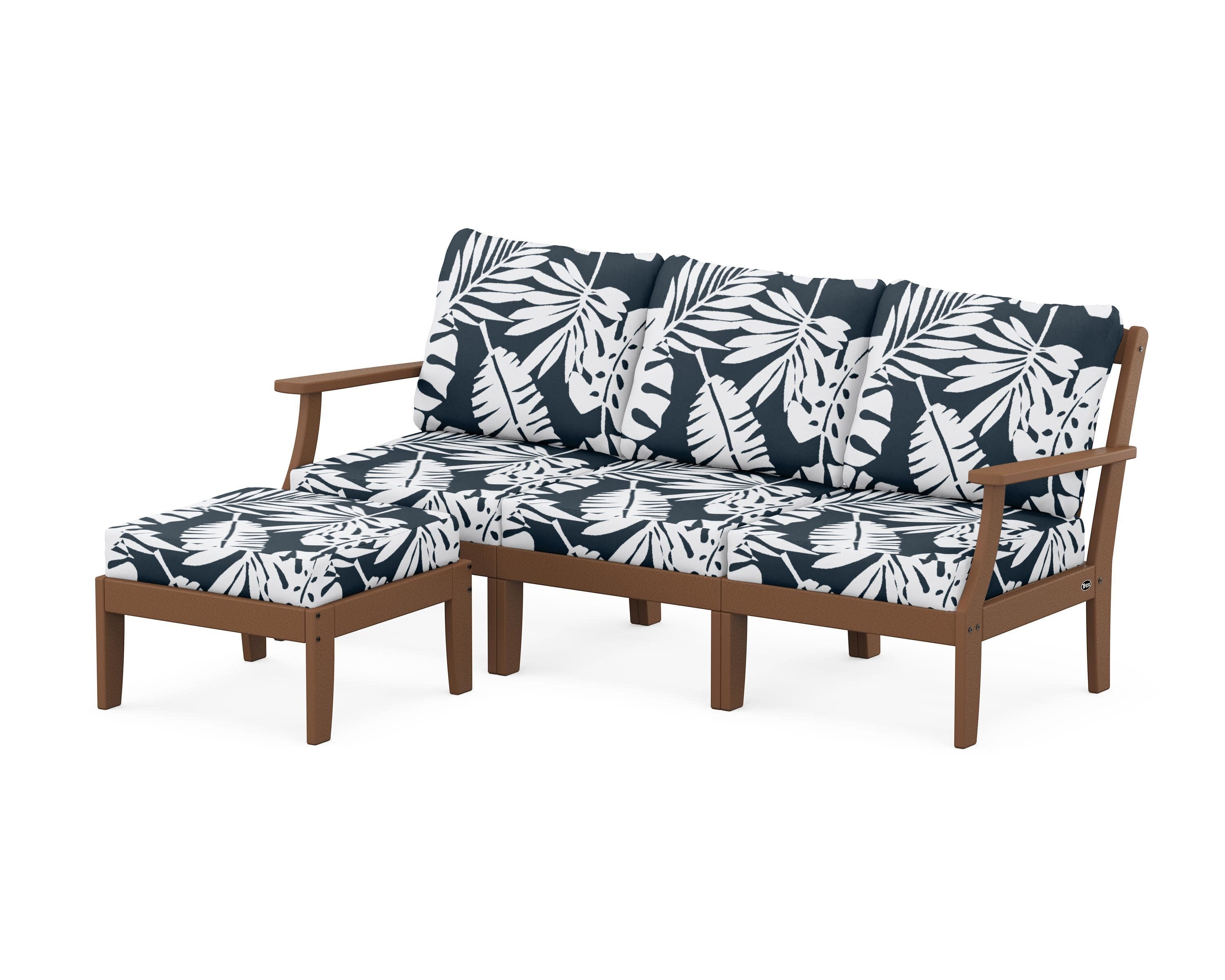 Yacht Club Modular 4-Piece Deep Seating Set with Ottoman in Tree House / Leaf Marine Indigo