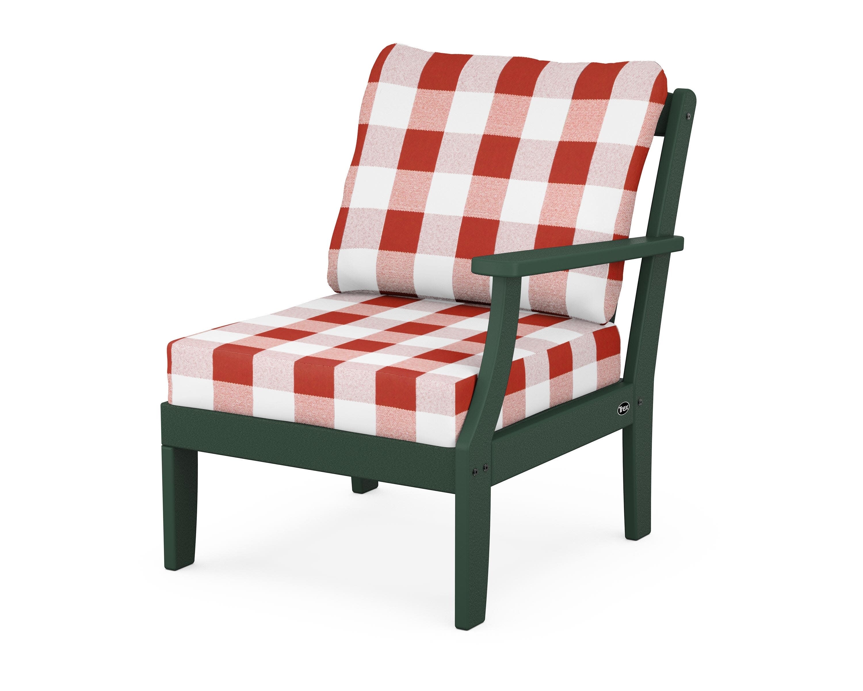 Yacht Club Modular Right Arm Chair in Rainforest Canopy / Buffalo Plaid Crimson