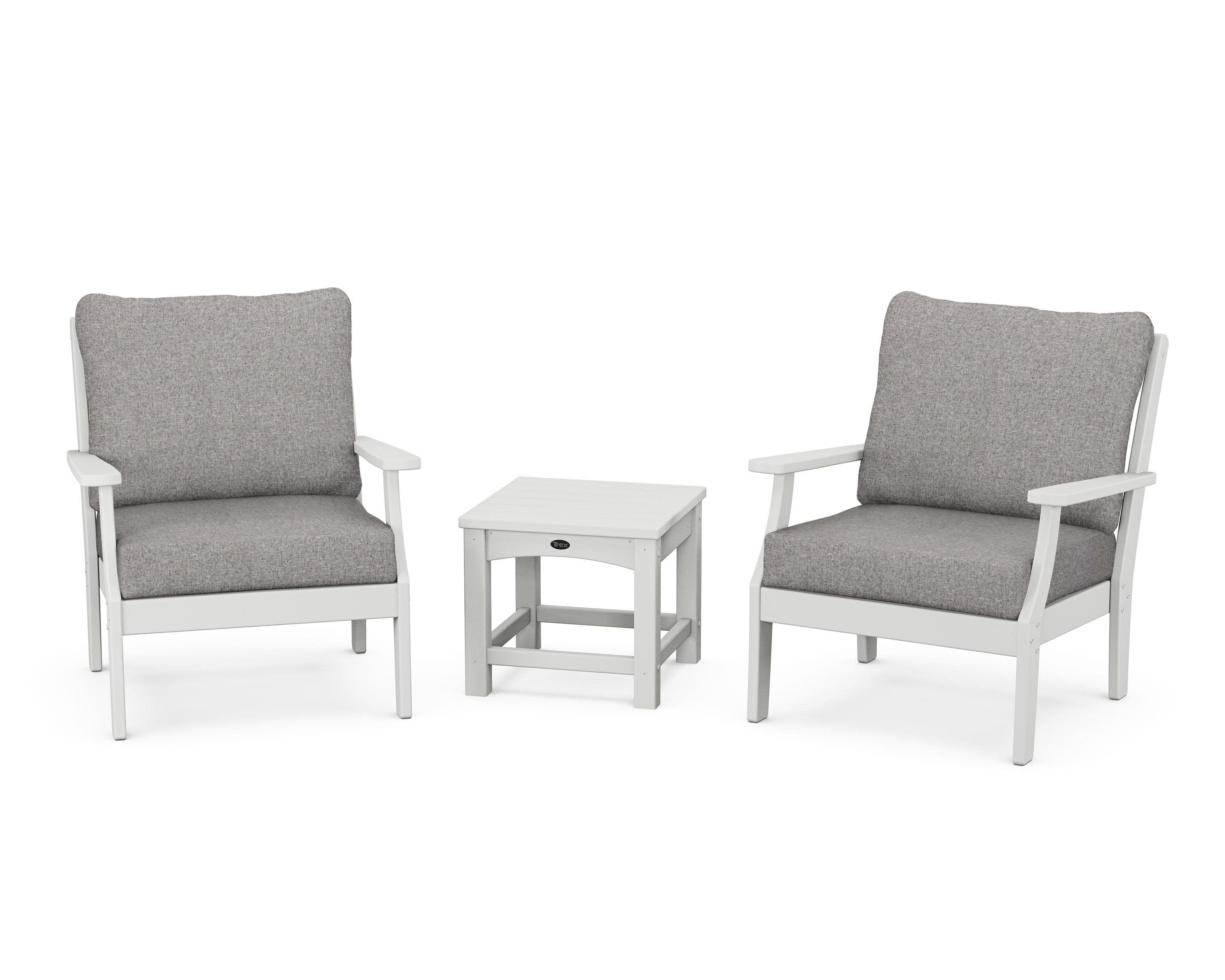 Yacht Club 3-Piece Deep Seating Set in Classic White / Grey Mist