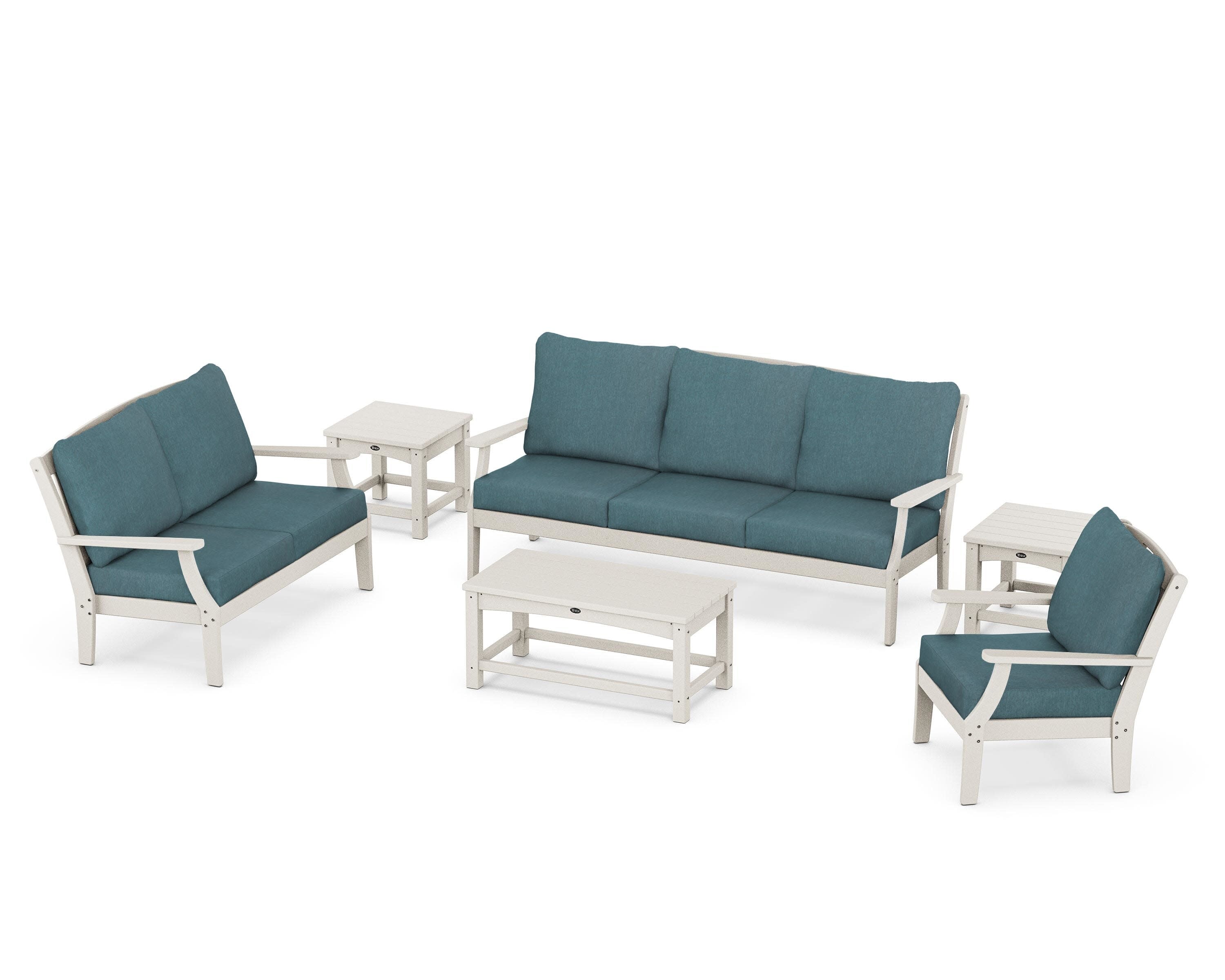 Yacht Club 6-Piece Deep Seating Set in Sand Castle / Ocean Teal