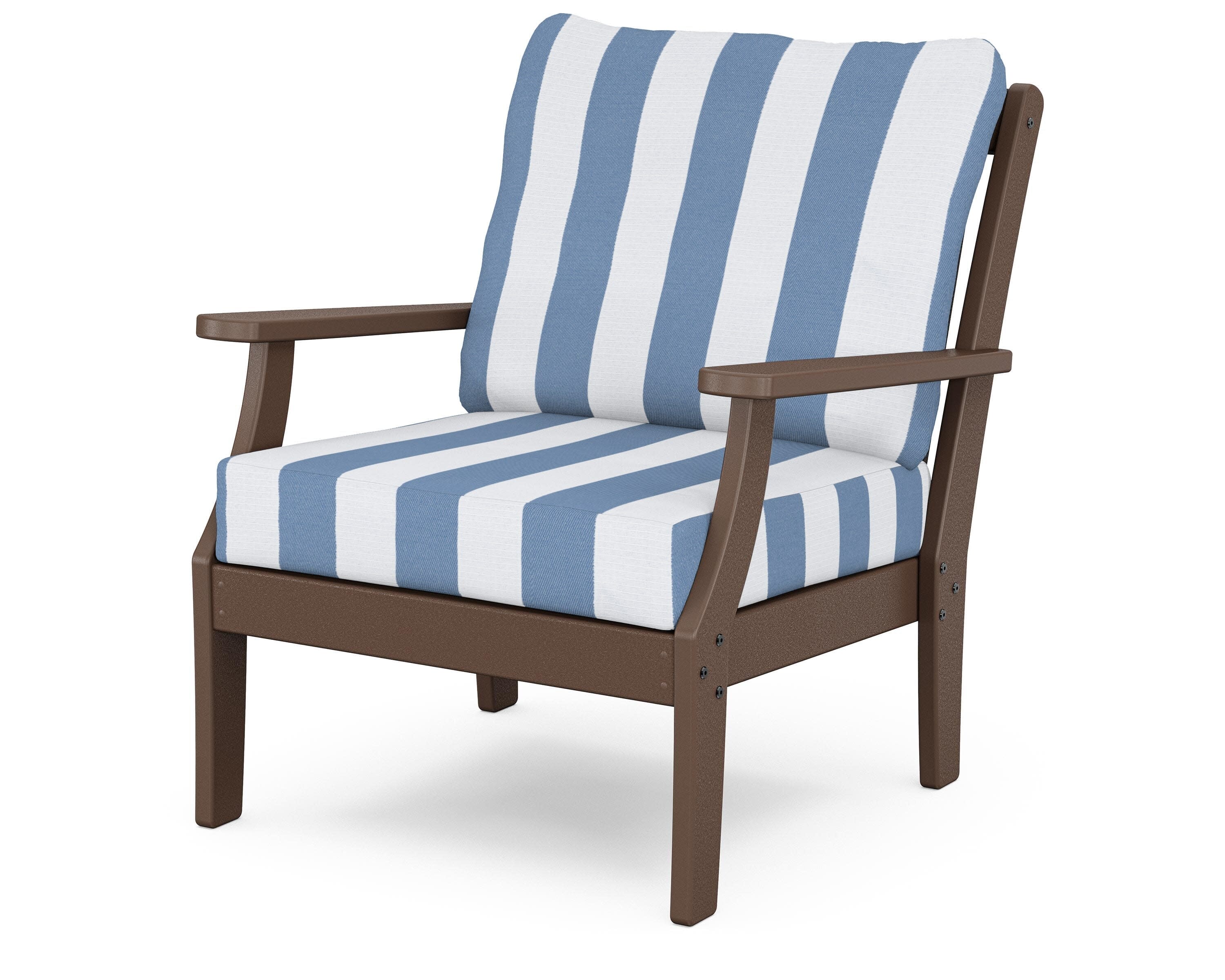 Yacht Club Deep Seating Chair in Vintage Lantern / Cabana Stripe Sky Blue