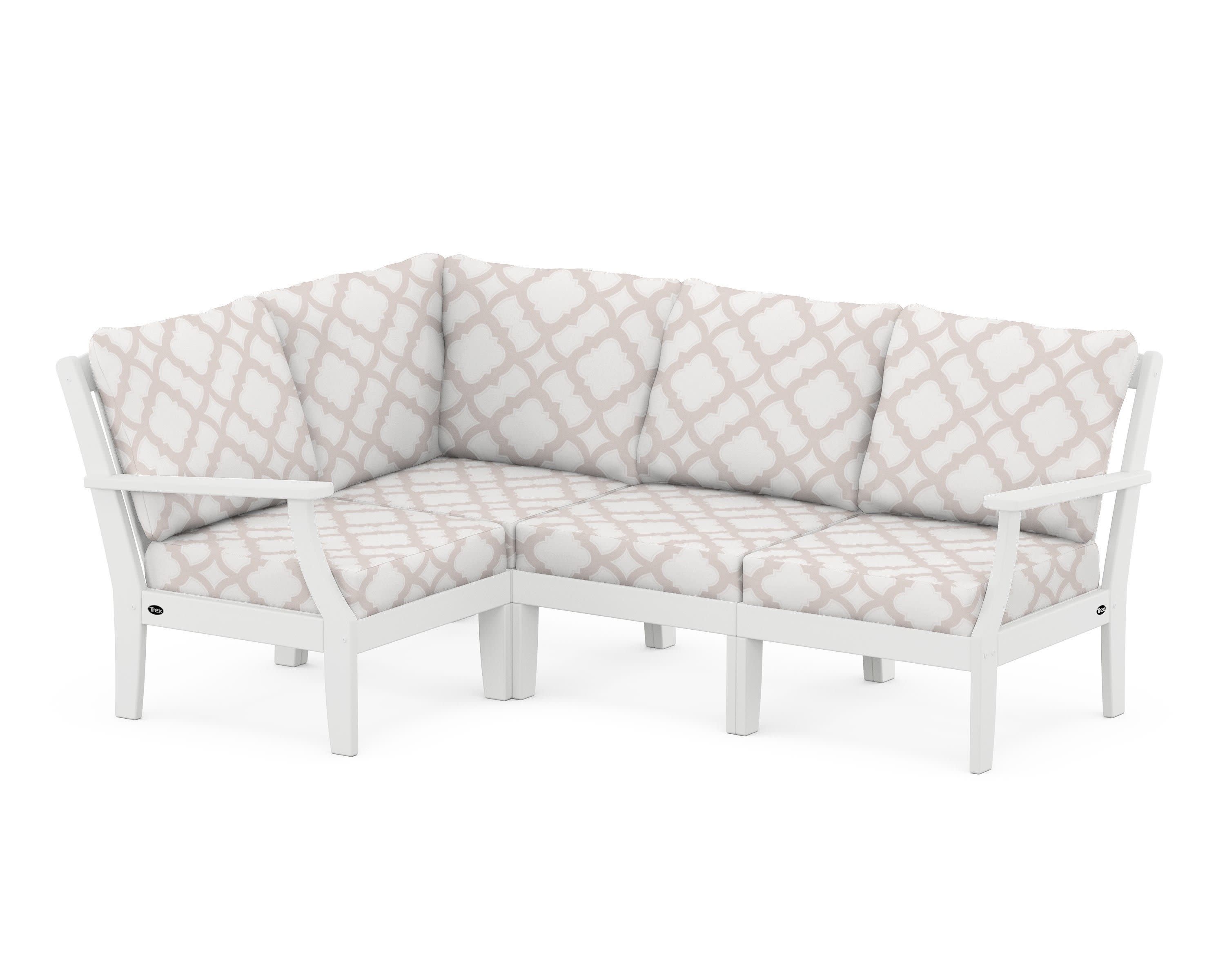 Yacht Club Modular 4-Piece Deep Seating Set in Classic White / Trellis Dune Burlap