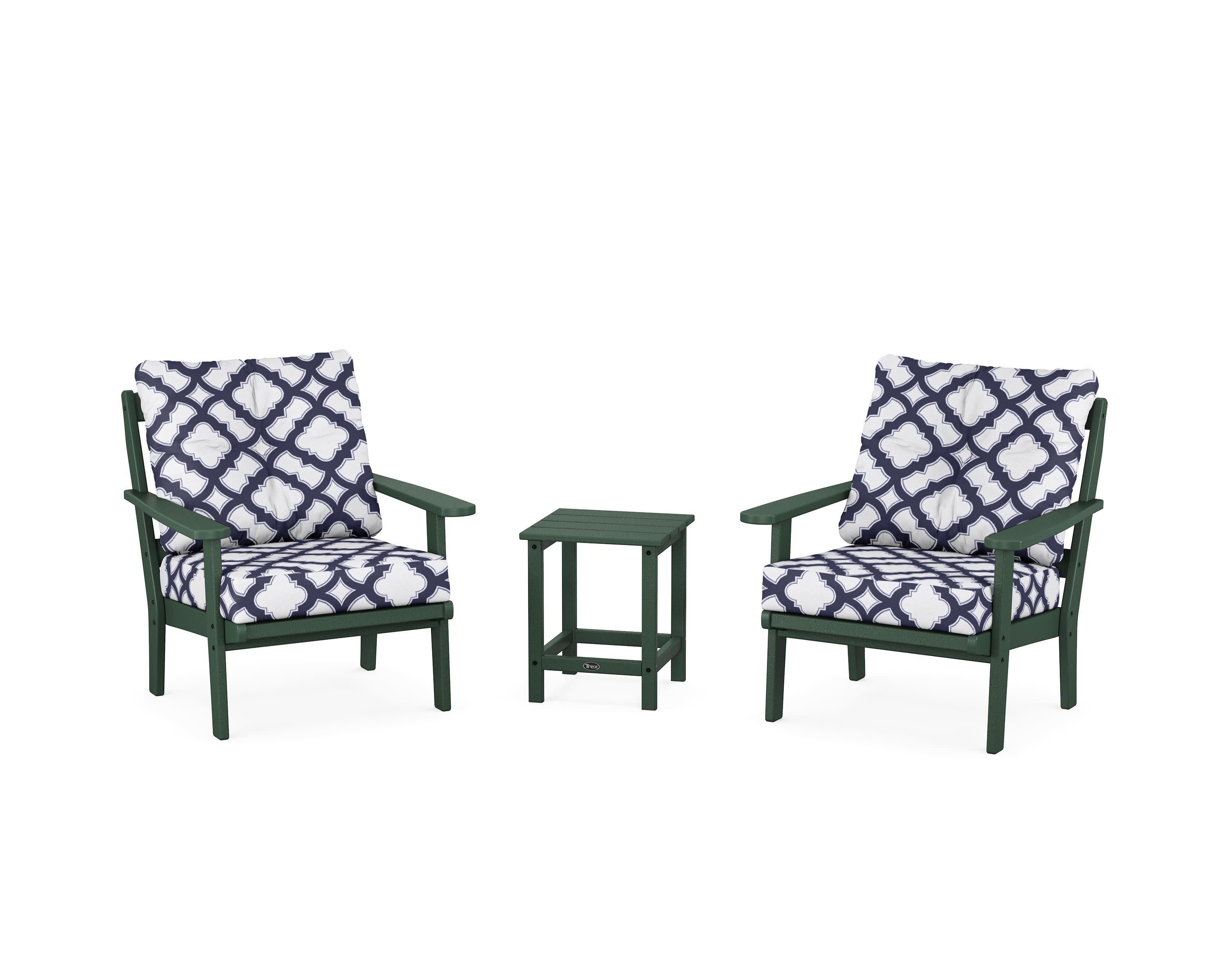Cape Cod 3-Piece Deep Seating Set in Rainforest Canopy / Trellis Navy