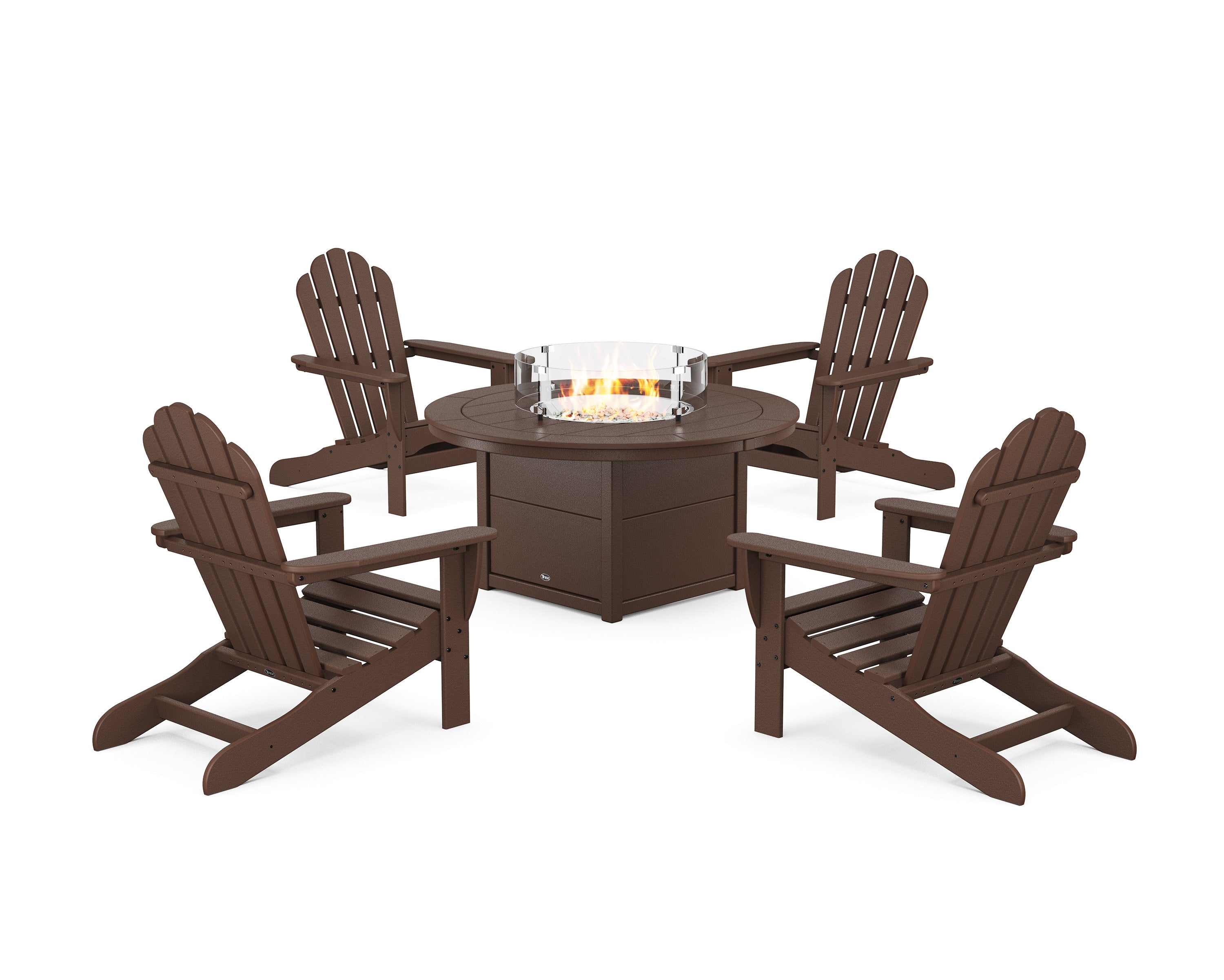 5-Piece Monterey Bay Adirondack Conversation Set with Fire Pit Table in Vintage Lantern