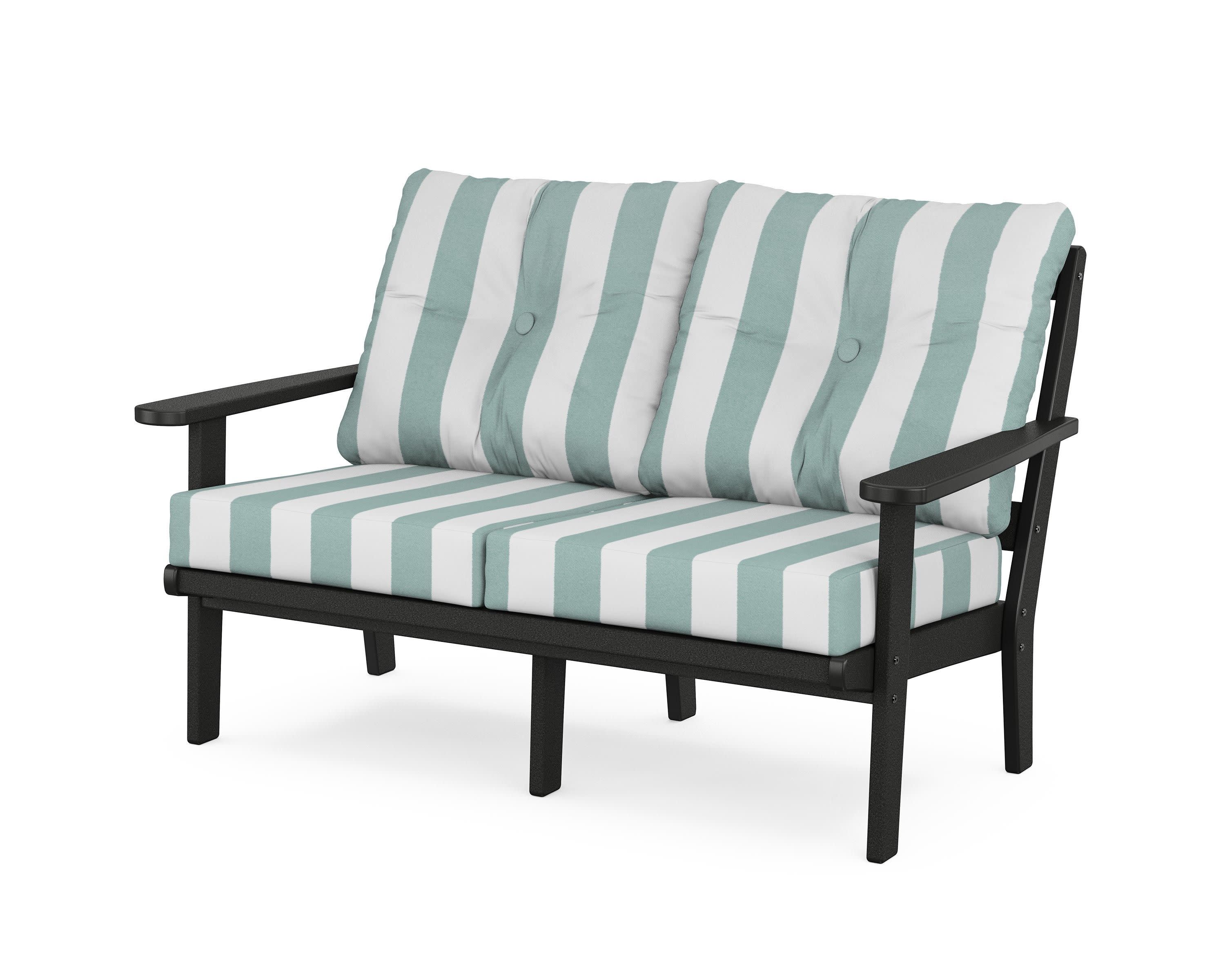 Cape Cod Deep Seating Loveseat in Charcoal Black / Cabana Stripe Glacier Spa