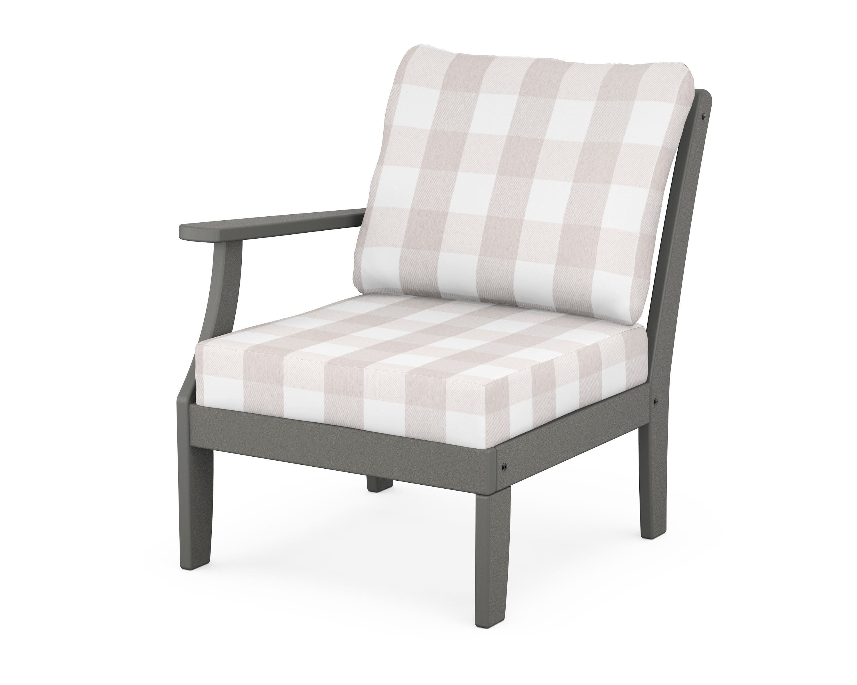 Yacht Club Modular Left Arm Chair in Stepping Stone / Buffalo Plaid Dune Burlap