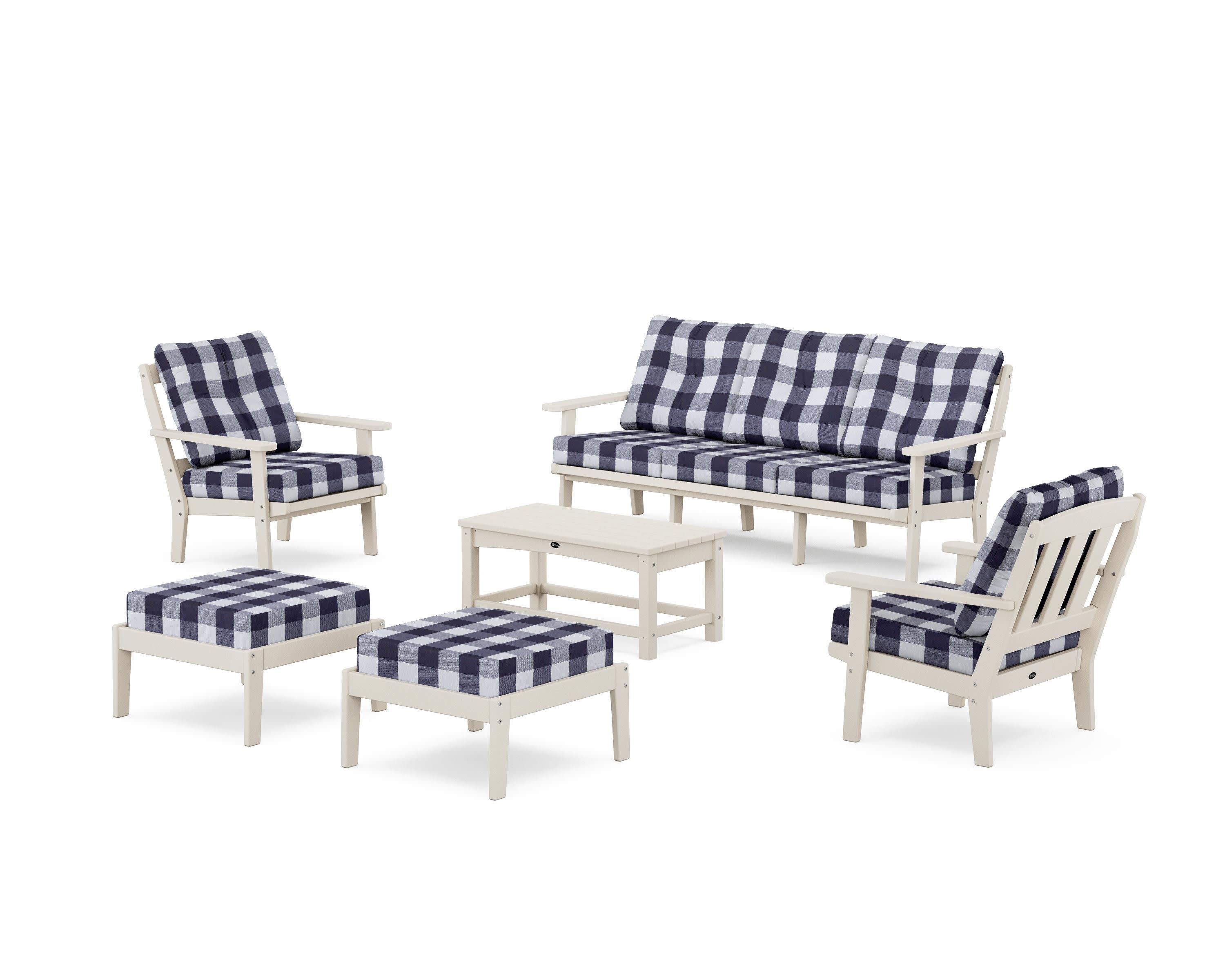 Cape Cod 6-Piece Lounge Sofa Set in Sand Castle / Buffalo Plaid Navy