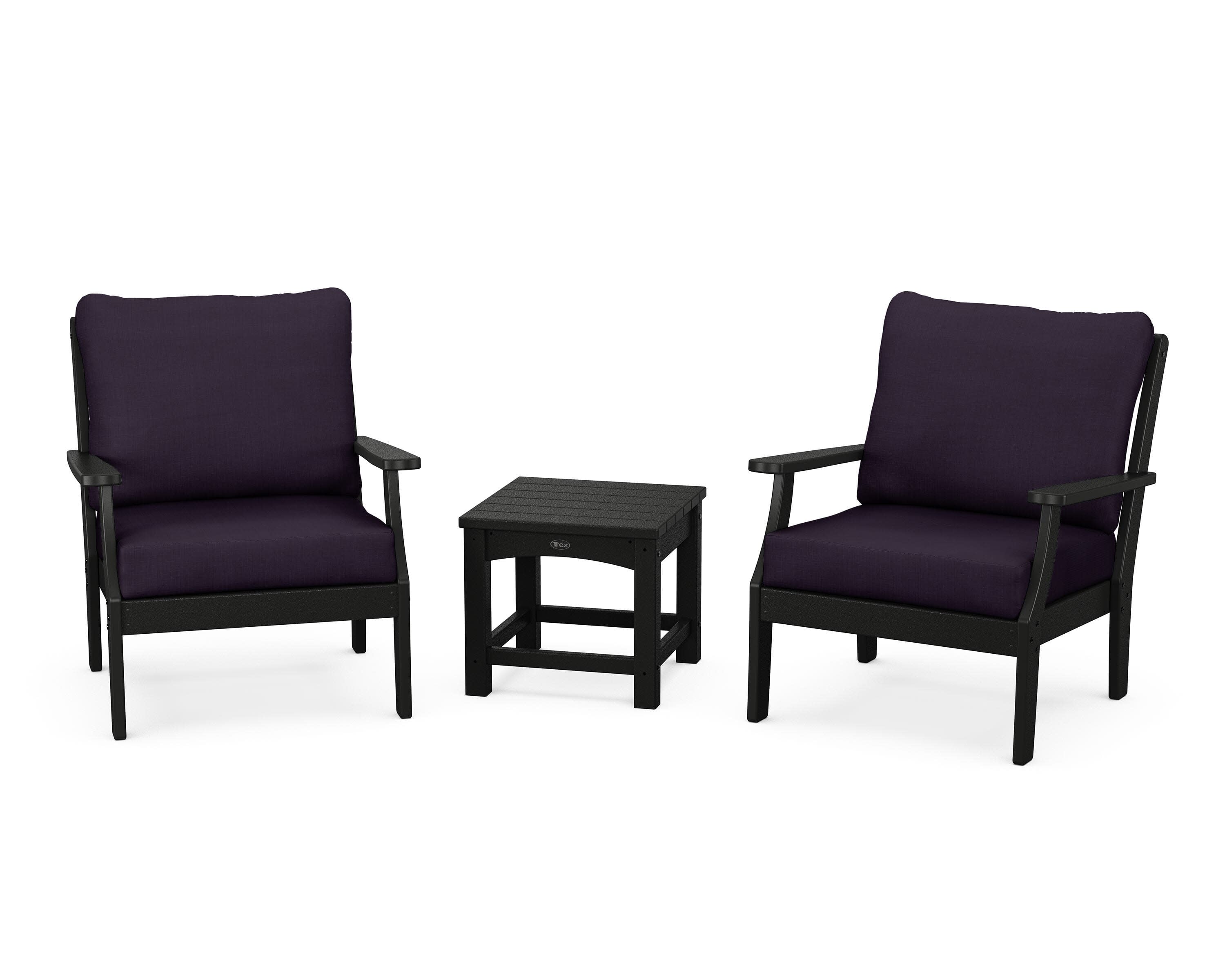 Yacht Club 3-Piece Deep Seating Set in Charcoal Black / Navy Linen
