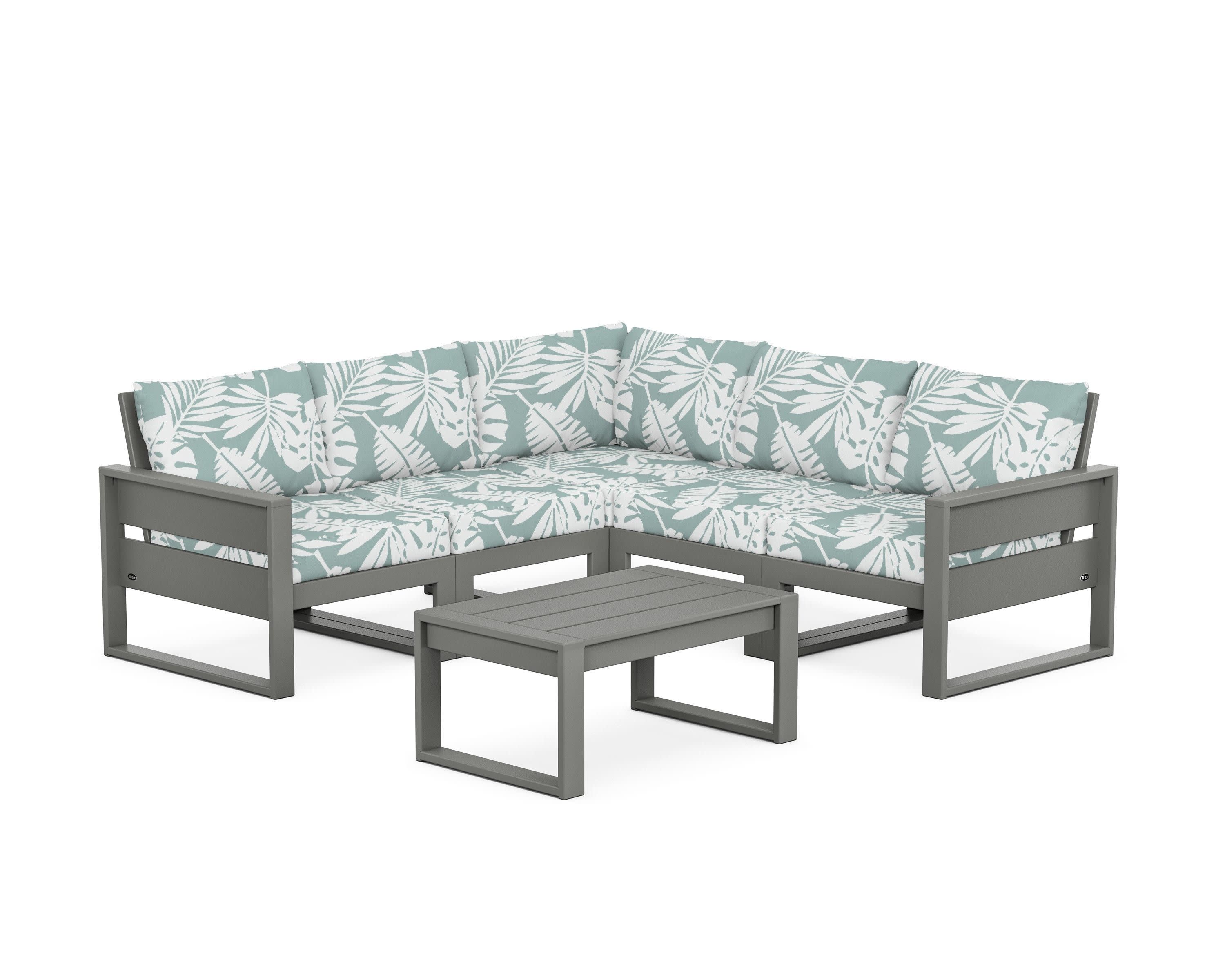 Eastport 6-Piece Deep Seating Sectional + Coffee Table Set in Stepping Stone / Leaf Glacier Spa