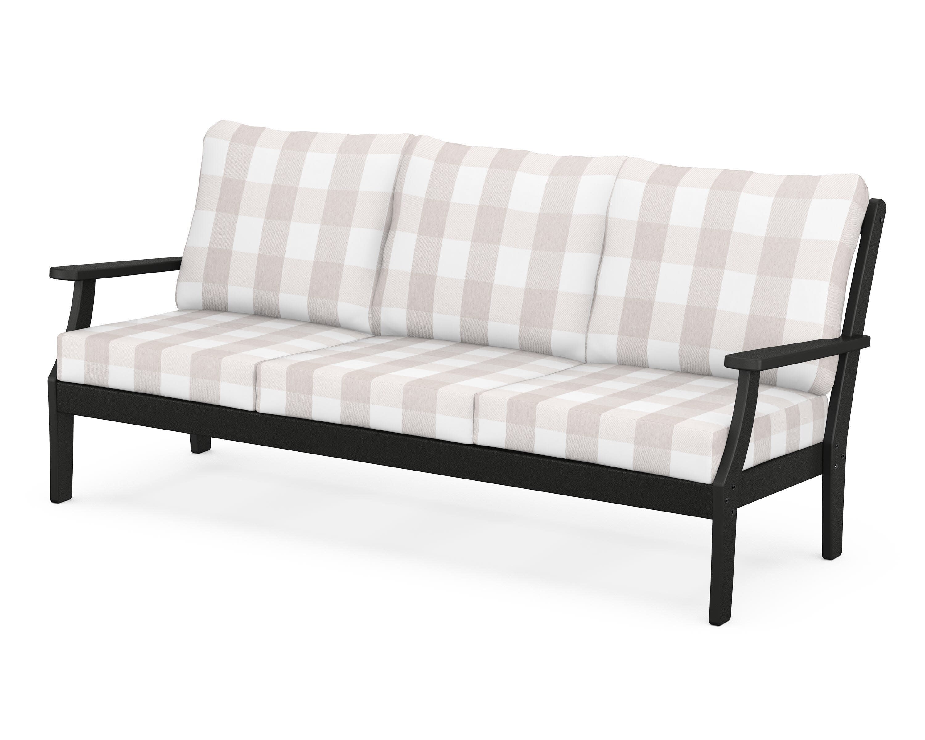Yacht Club Deep Seating Sofa in Charcoal Black / Buffalo Plaid Dune Burlap