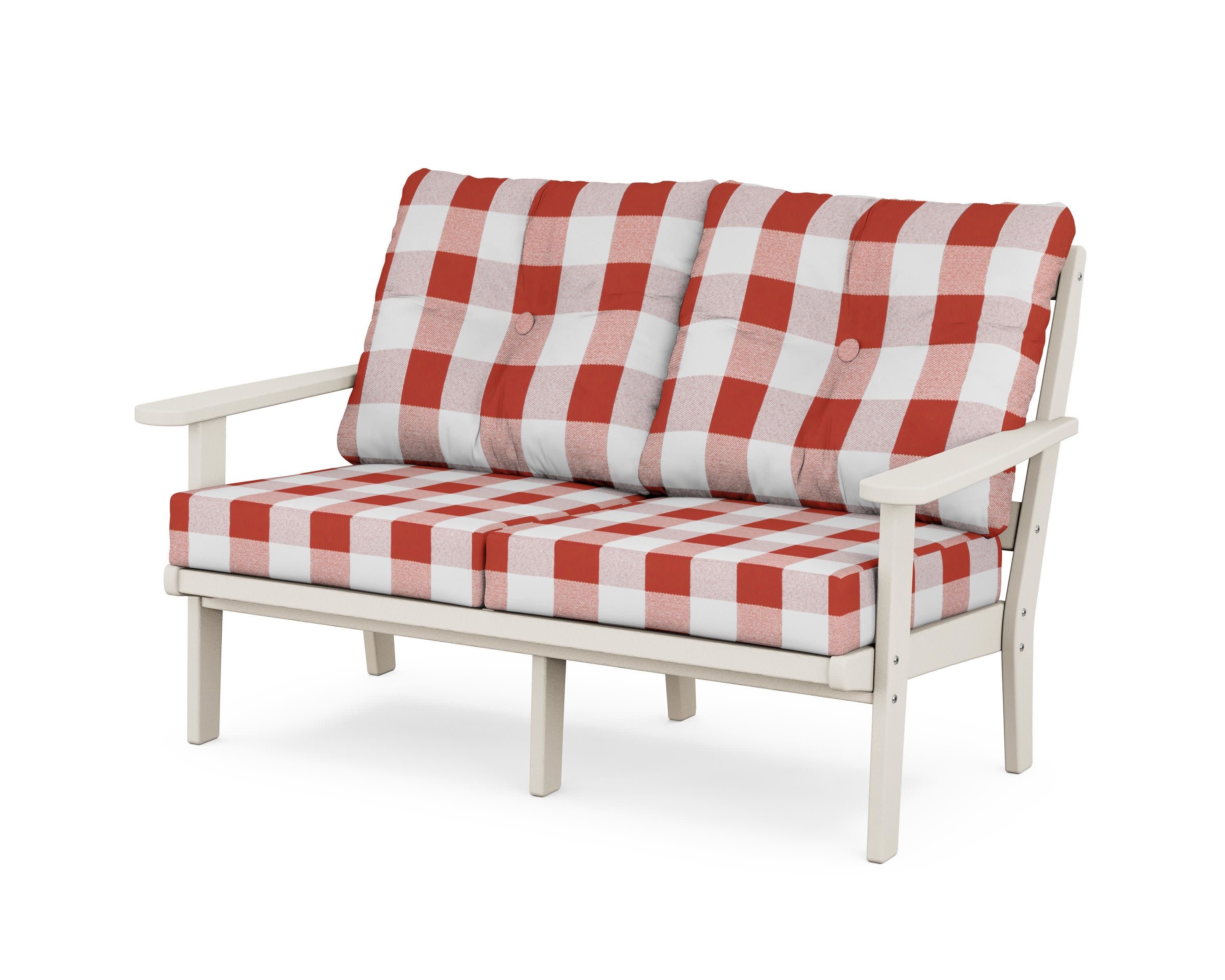 Cape Cod Deep Seating Loveseat in Sand Castle / Buffalo Plaid Crimson