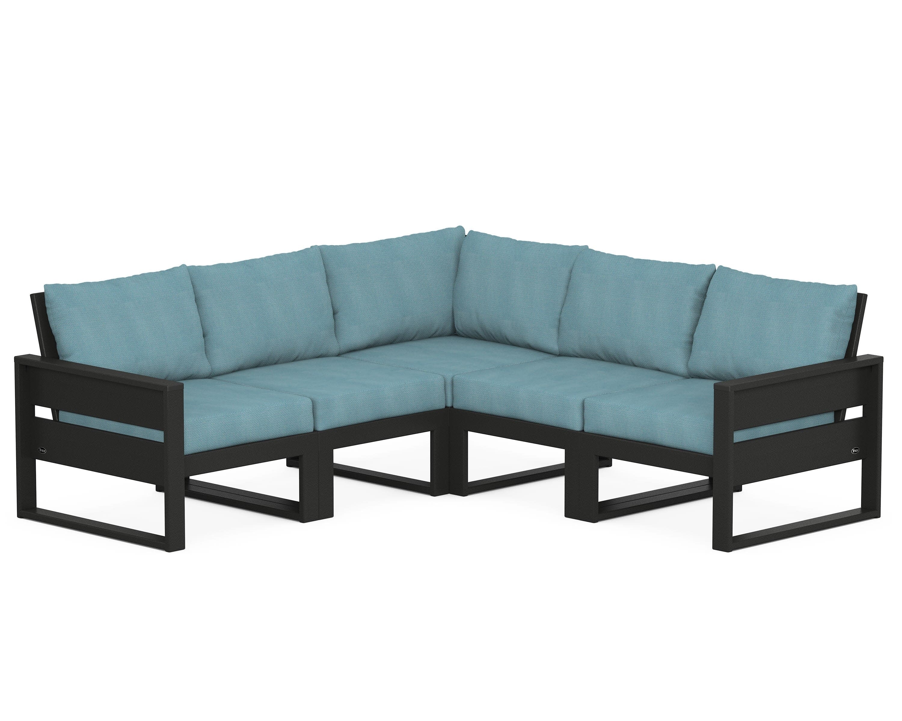 Eastport 5-Piece Sectional in Charcoal Black / Lattice Sky Blue
