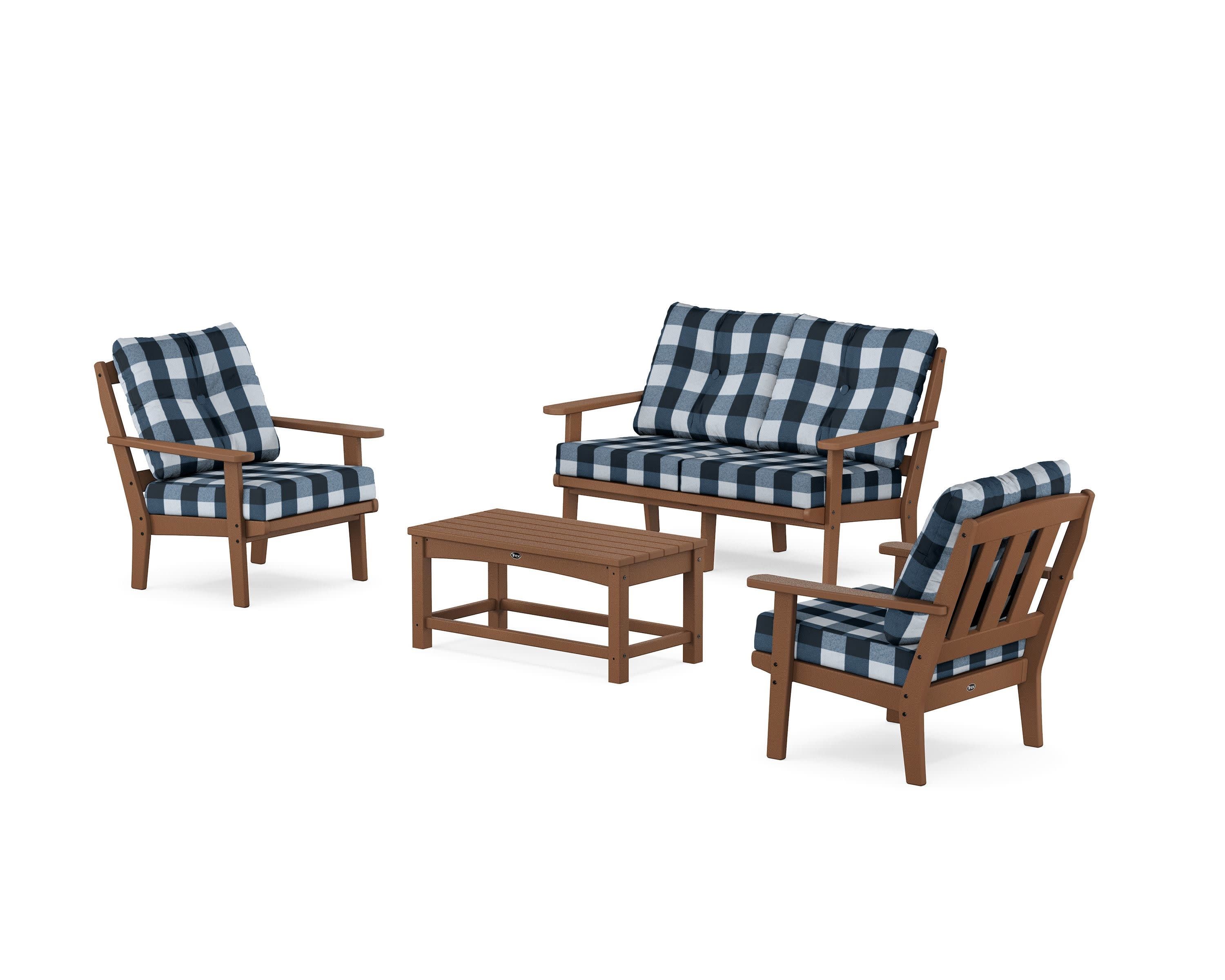 Cape Cod 4-Piece Deep Seating Set with Loveseat in Tree House / Buffalo Plaid Marine Indigo