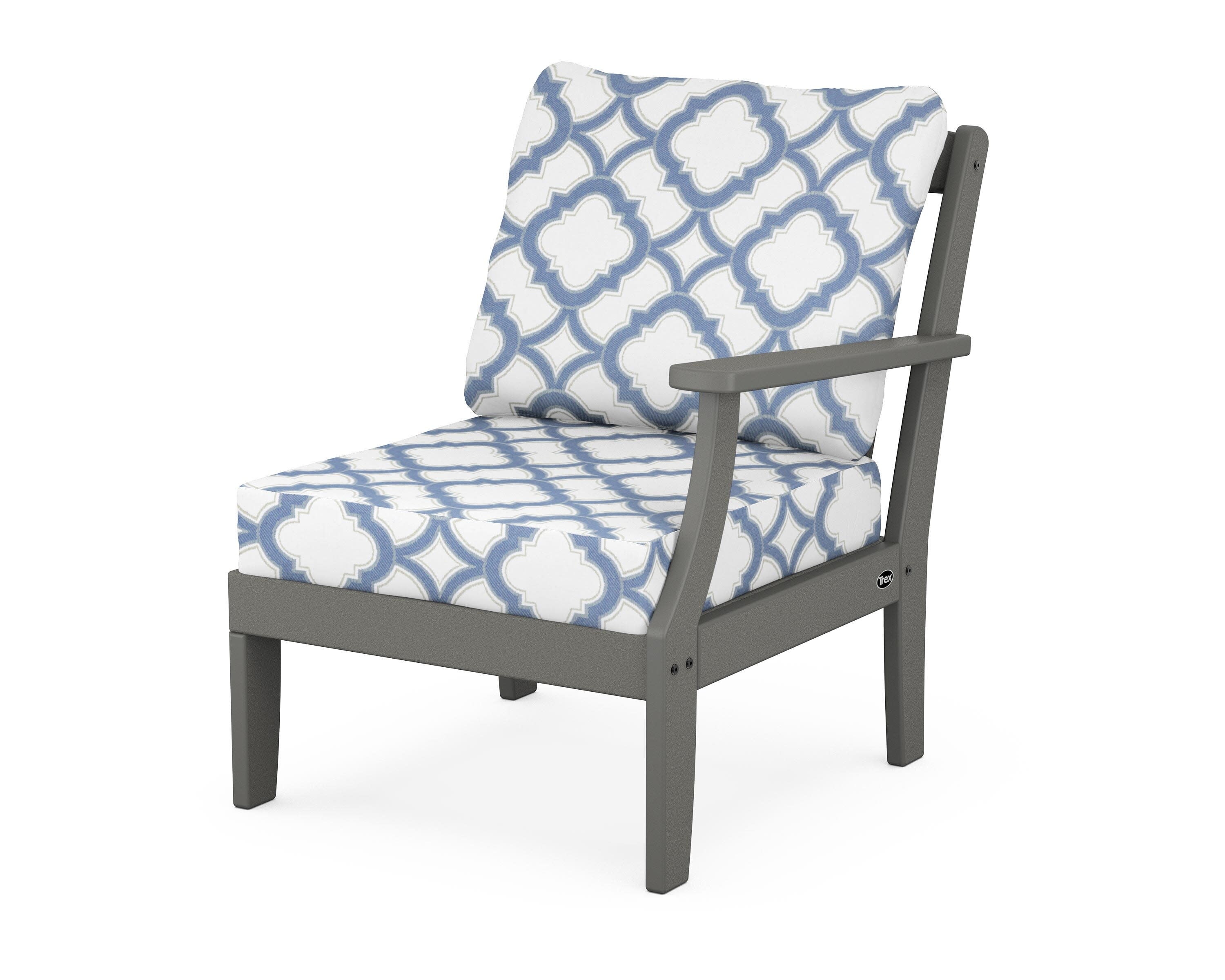 Yacht Club Modular Right Arm Chair in Stepping Stone / Trellis Sky Blue