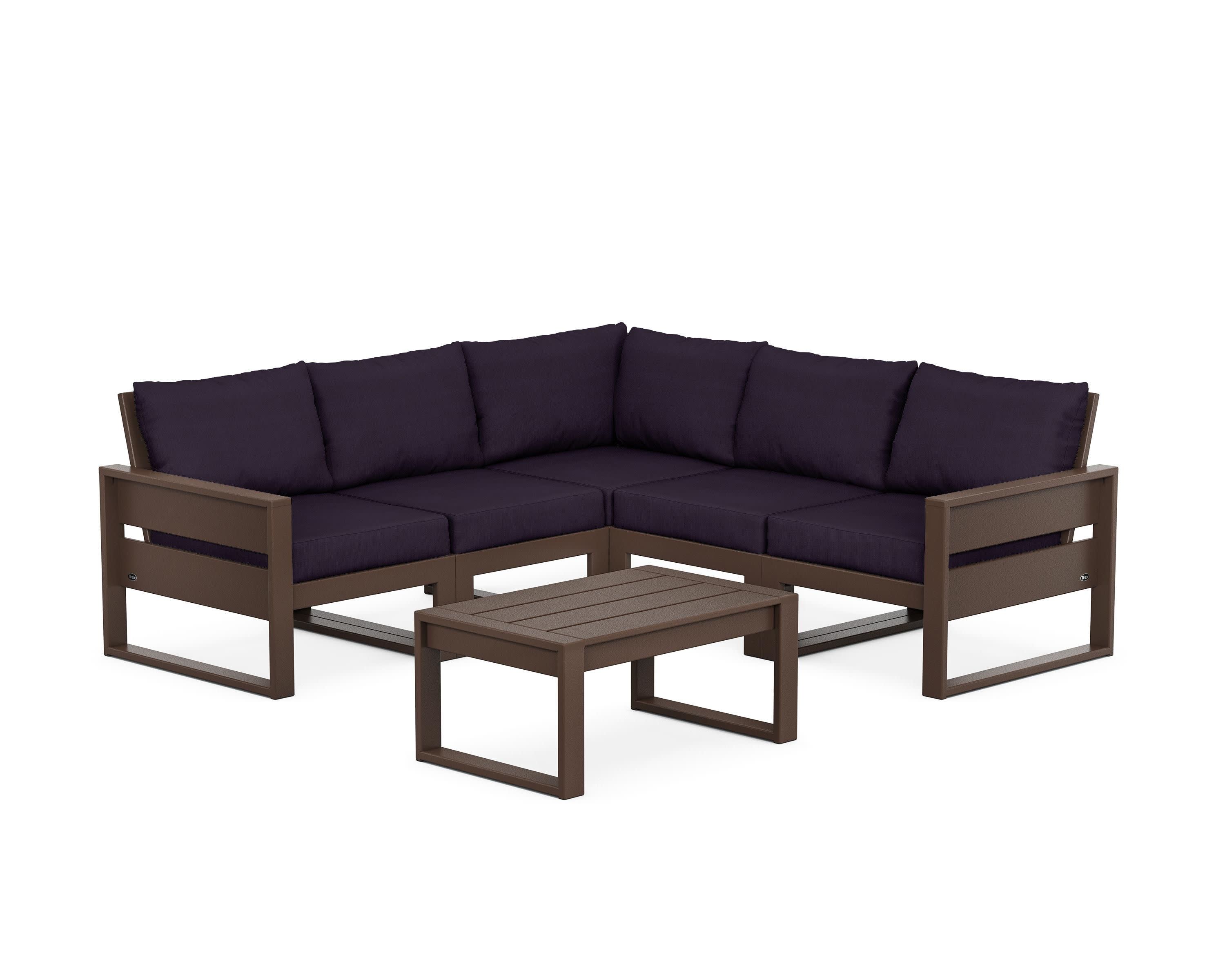 Eastport 6-Piece Deep Seating Sectional + Coffee Table Set in Vintage Lantern / Navy Linen