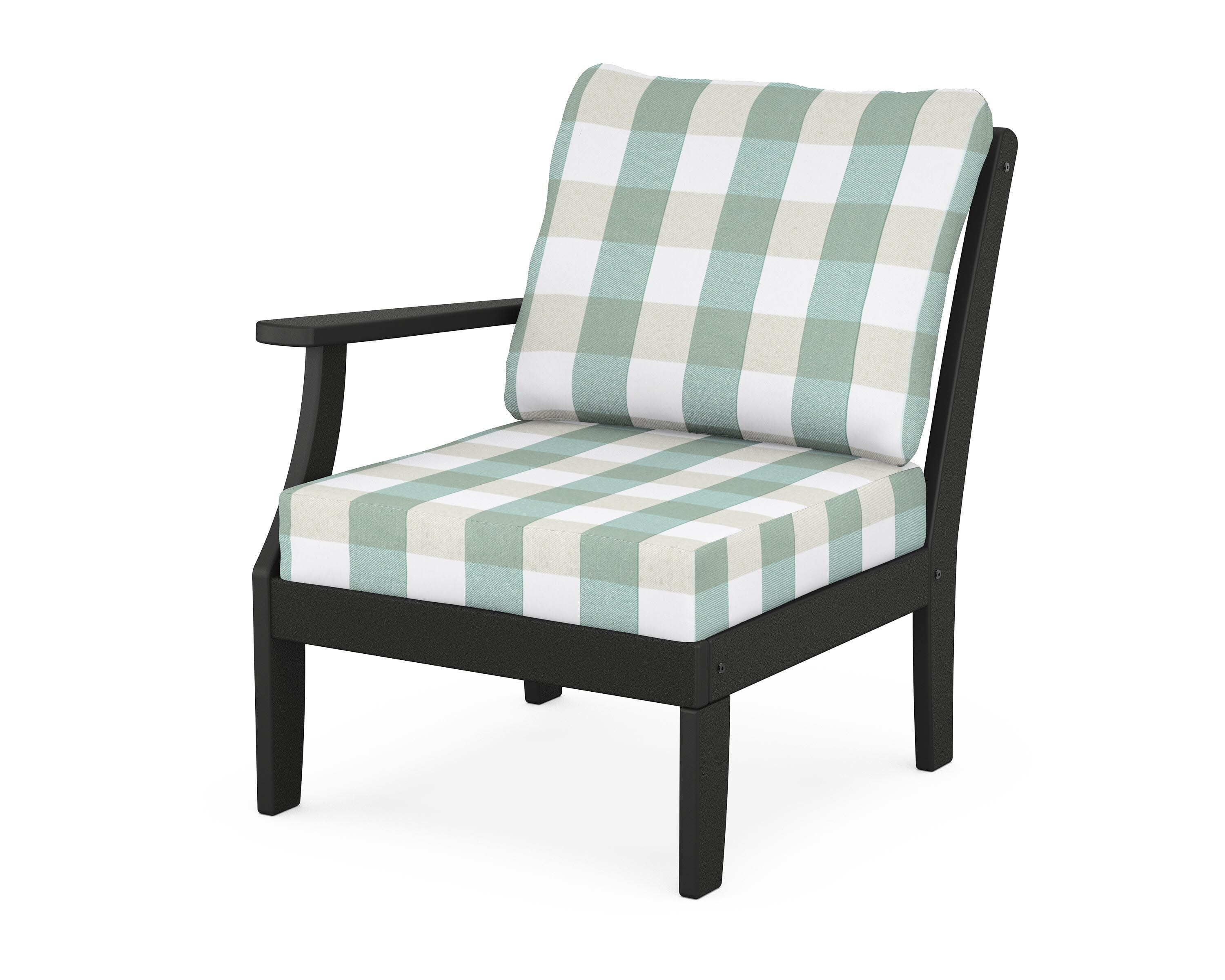 Yacht Club Modular Left Arm Chair in Charcoal Black / Buffalo Plaid Glacier Spa