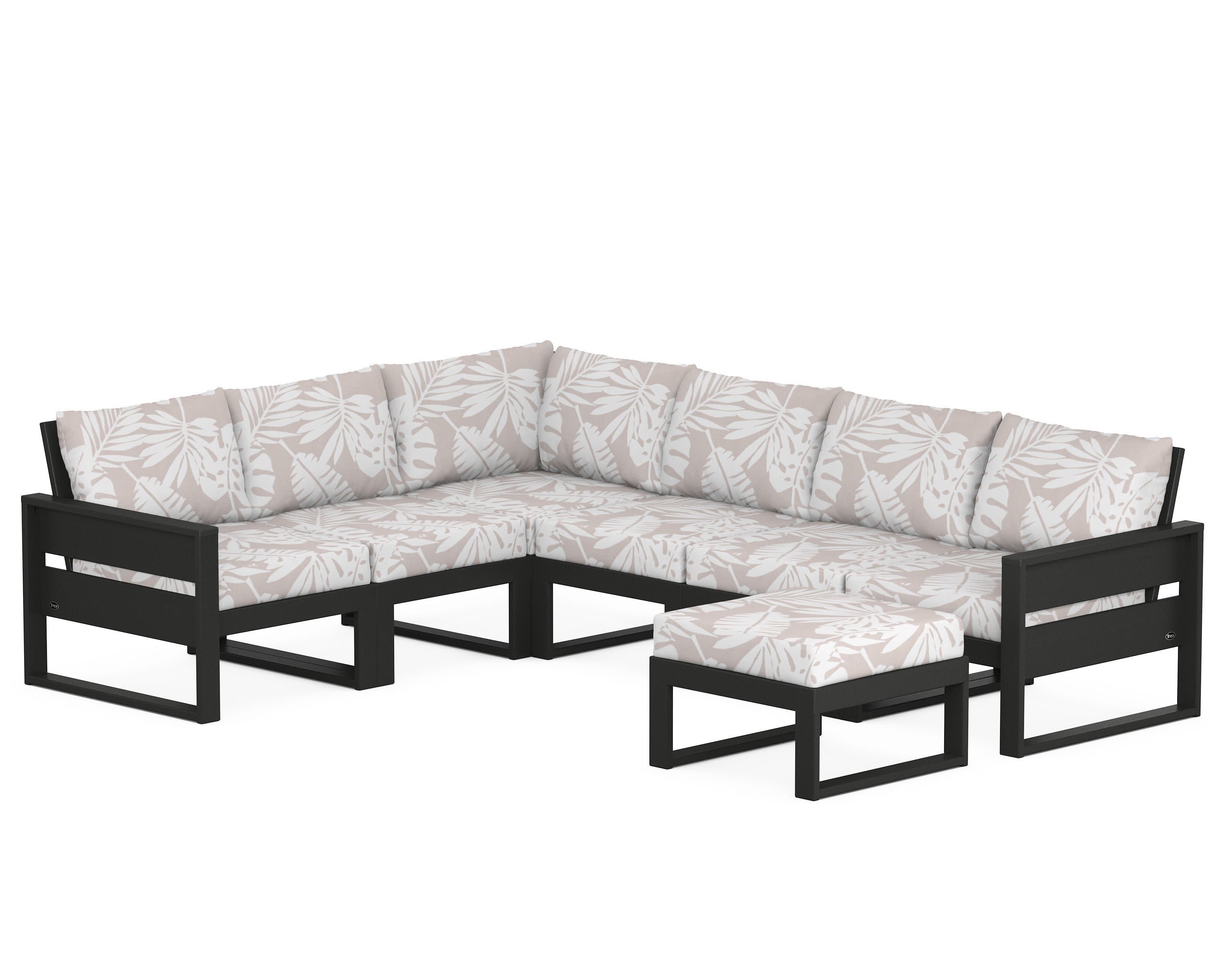 Eastport 6-Piece Sectional with Ottoman in Charcoal Black / Leaf Dune Burlap