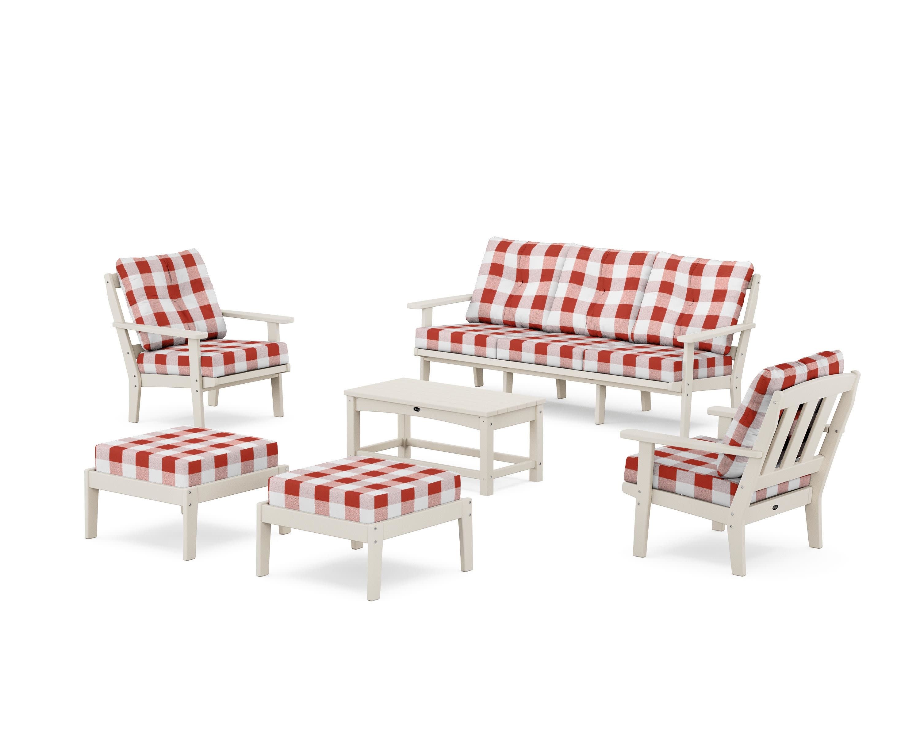 Cape Cod 6-Piece Lounge Sofa Set in Sand Castle / Buffalo Plaid Crimson