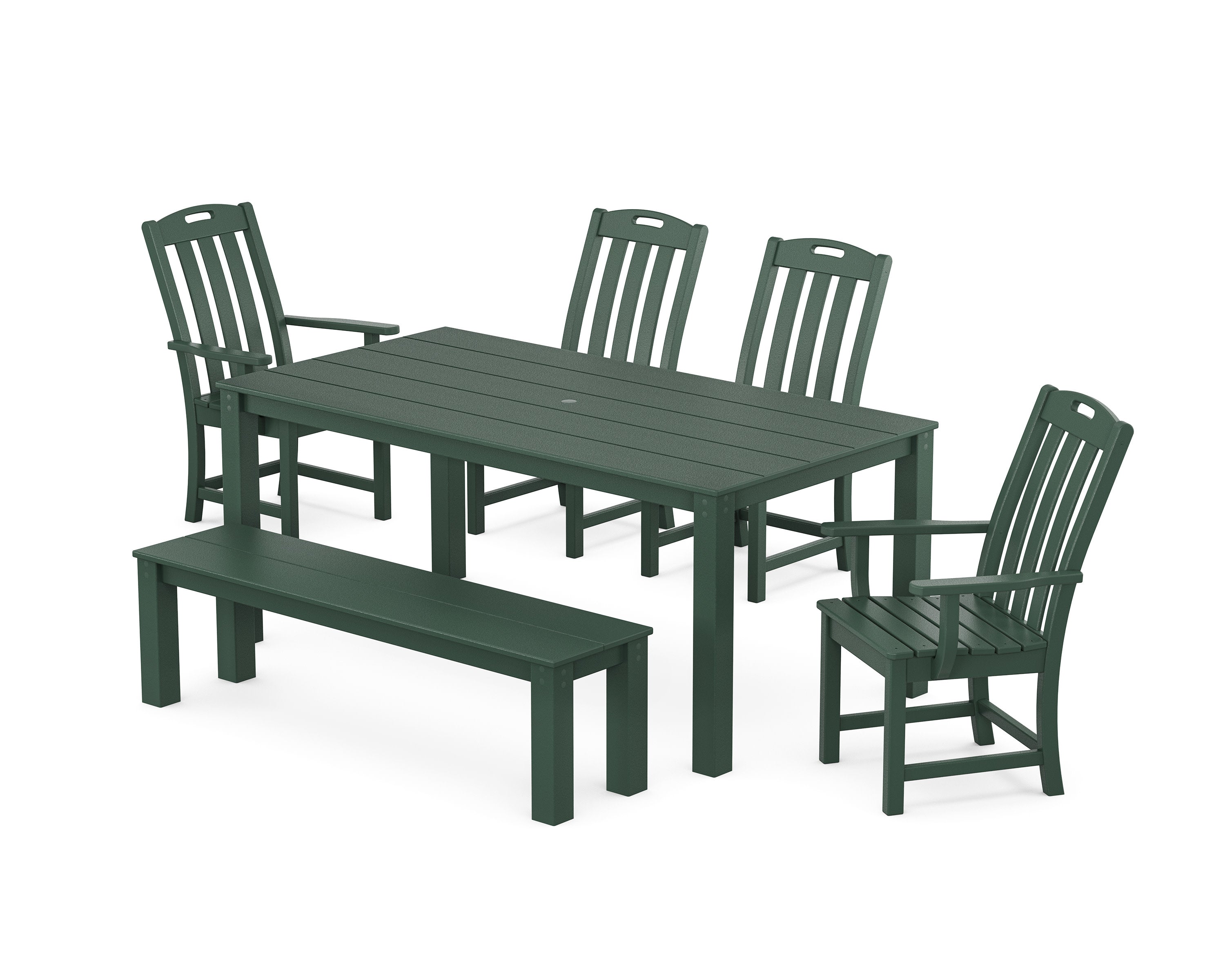 Yacht Club 6-Piece Parsons Dining Set with Bench in Rainforest Canopy