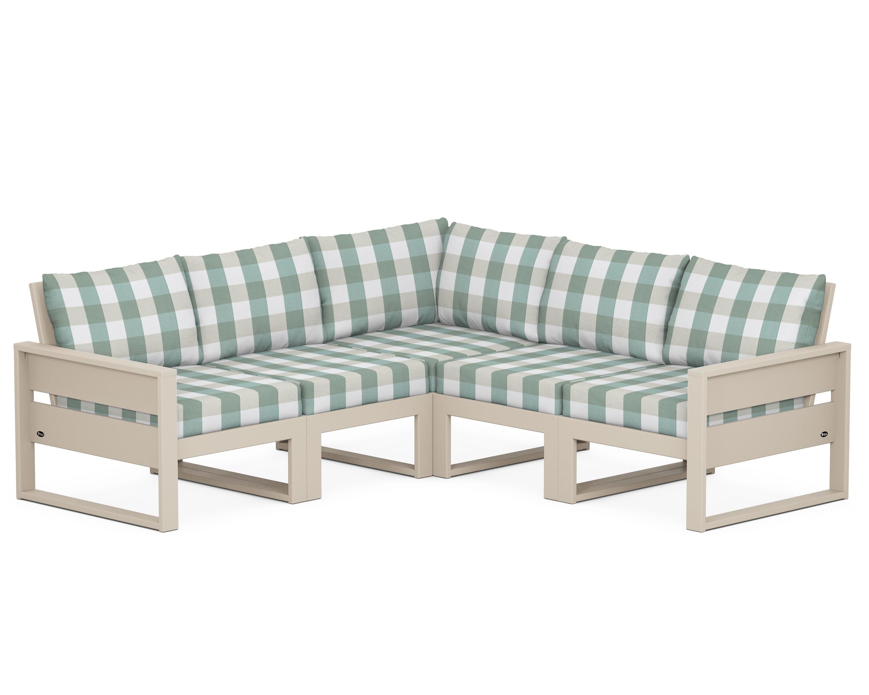 Eastport 5-Piece Sectional in Sand Castle / Buffalo Plaid Glacier Spa