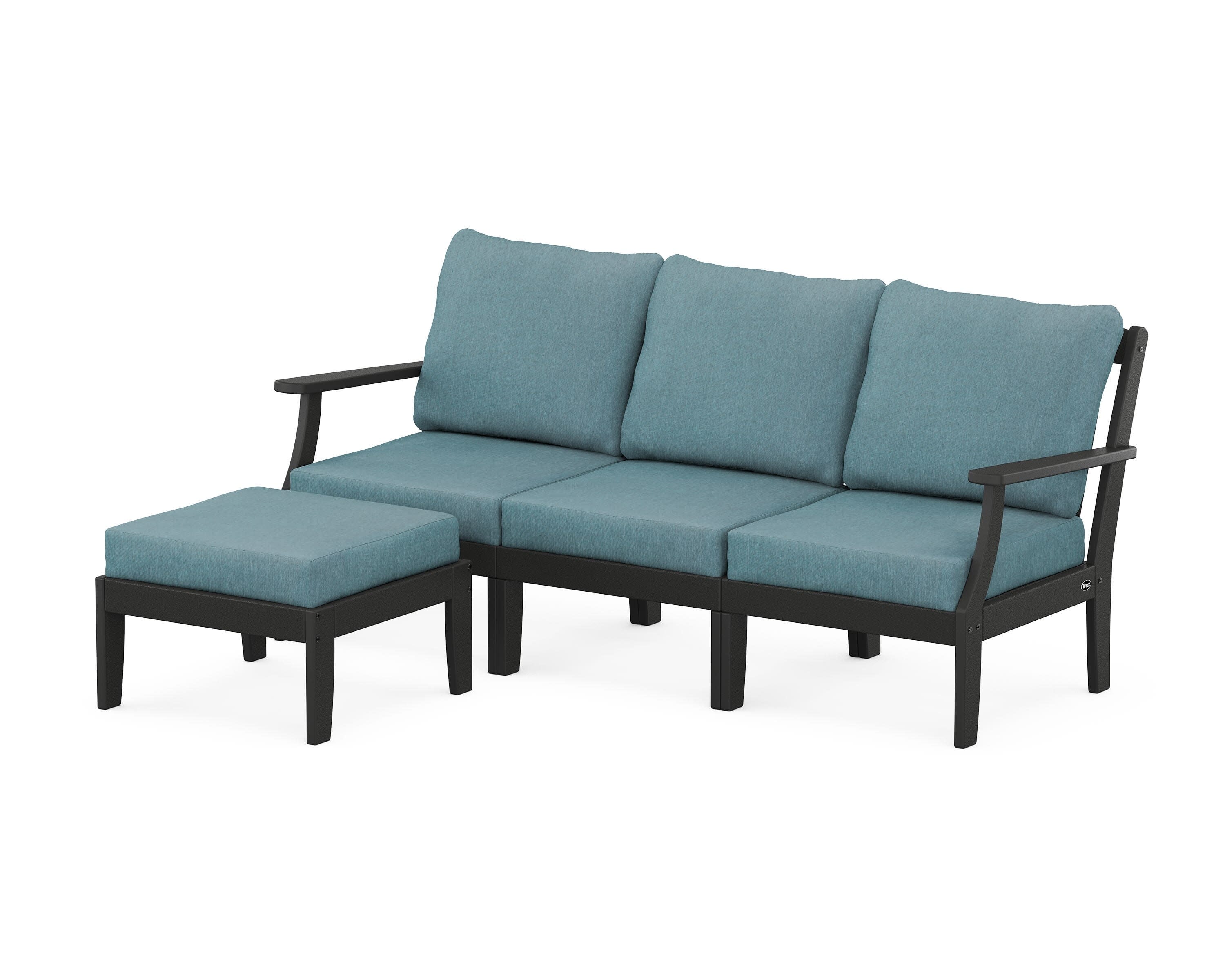 Yacht Club Modular 4-Piece Deep Seating Set with Ottoman in Charcoal Black / Ocean Teal