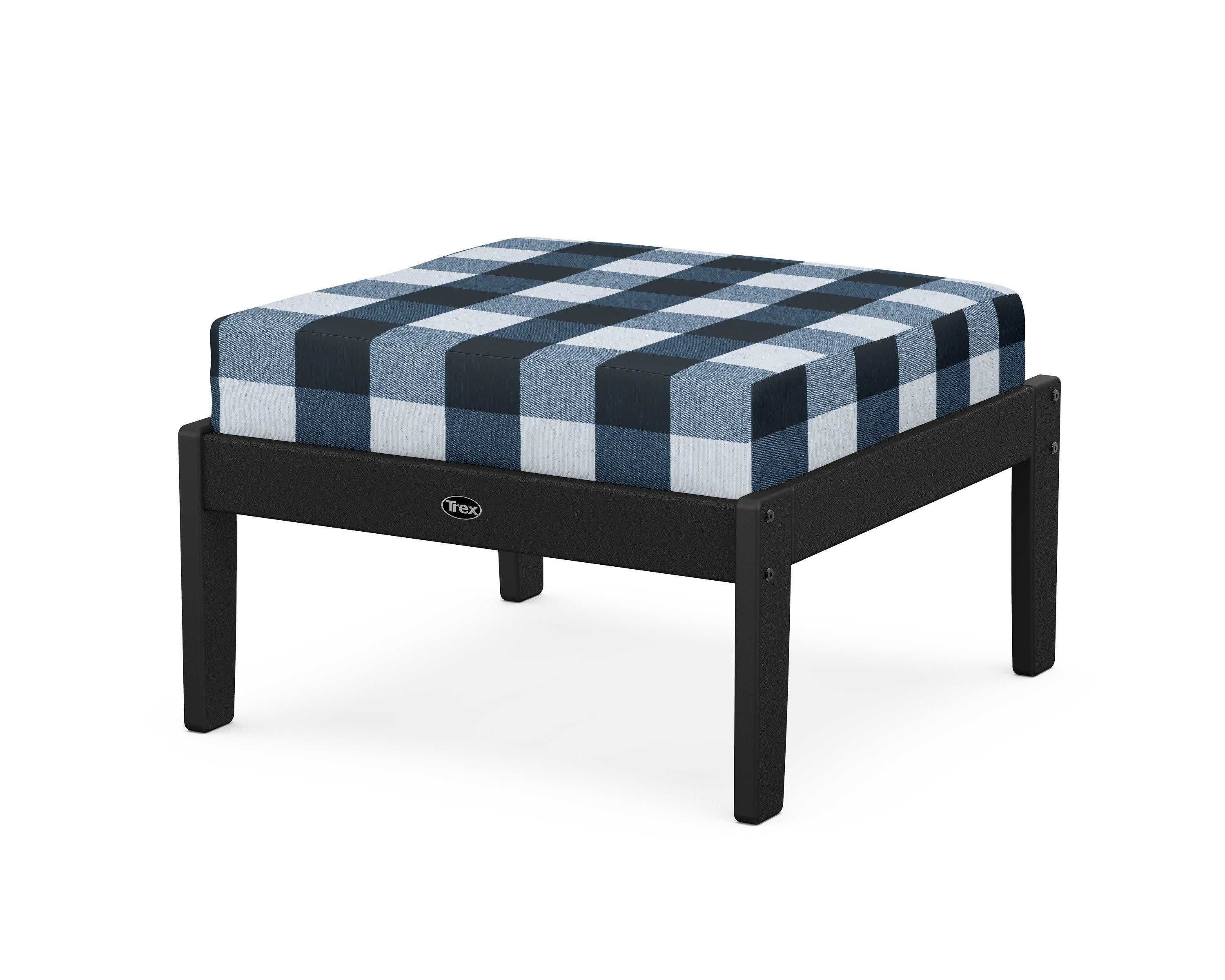 Yacht Club Deep Seating Ottoman in Charcoal Black / Buffalo Plaid Marine Indigo