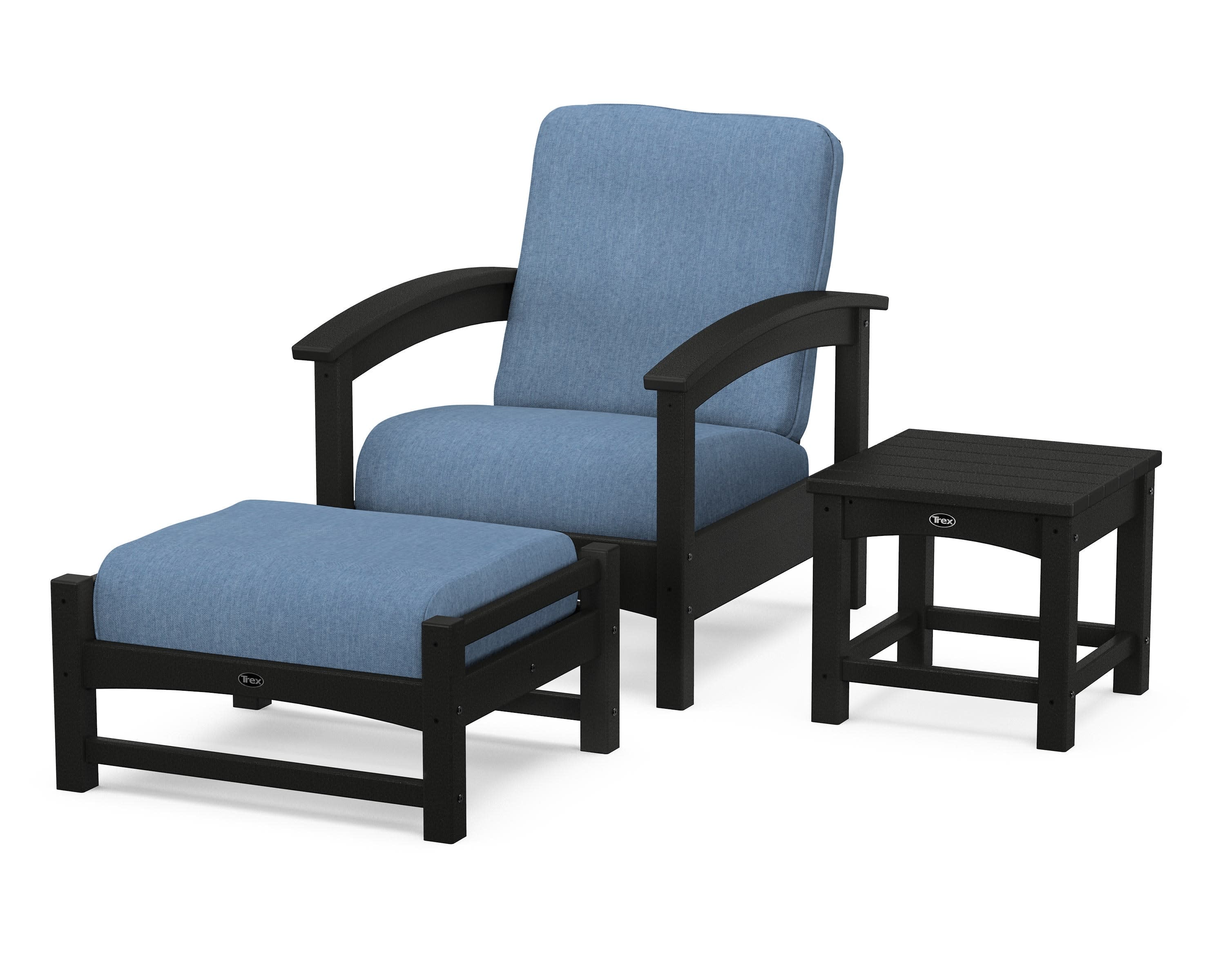 Rockport 3-Piece Deep Seating Set in Charcoal Black / Sky Blue