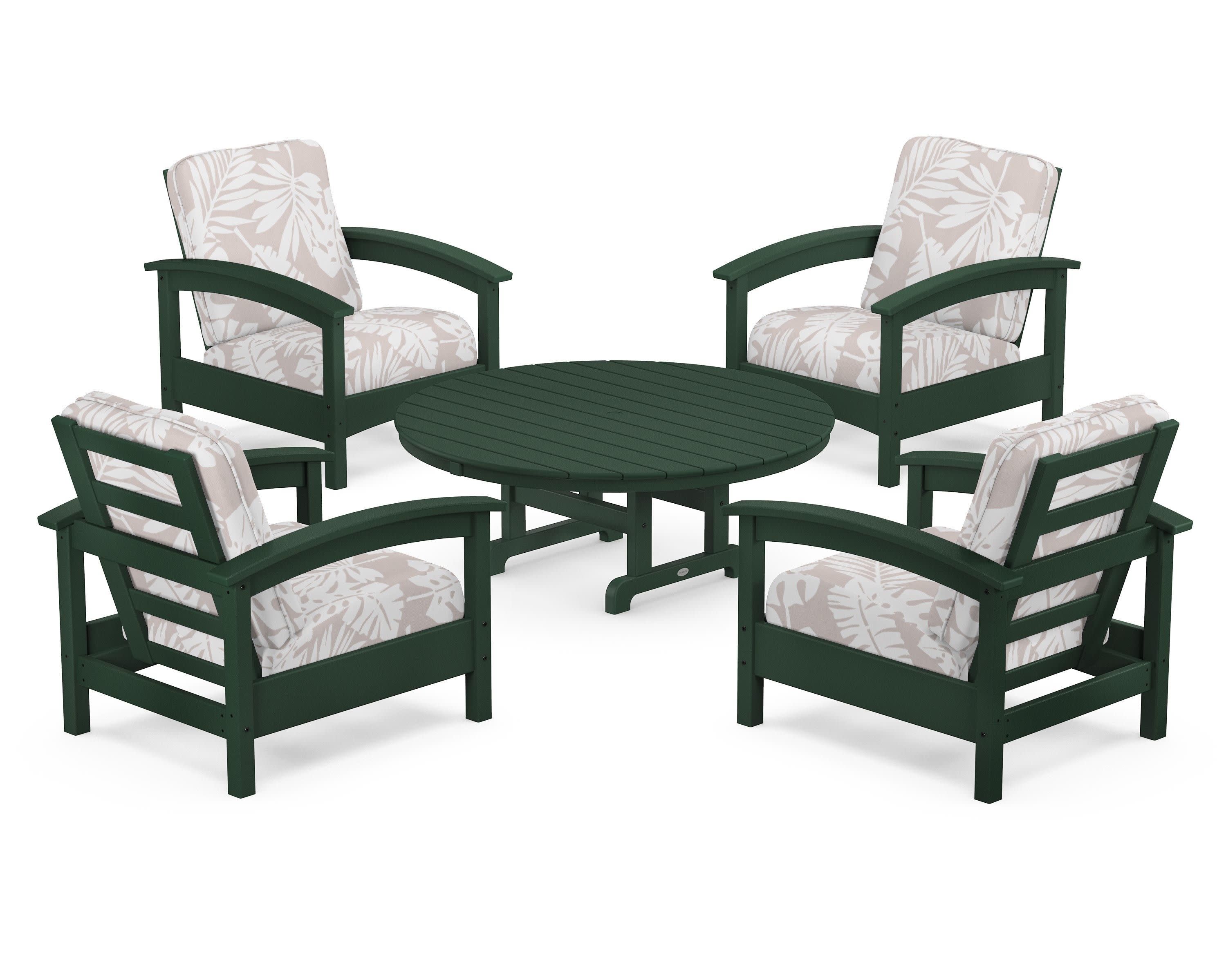 Rockport 5-Piece Deep Seating Set in Rainforest Canopy / Leaf Dune Burlap