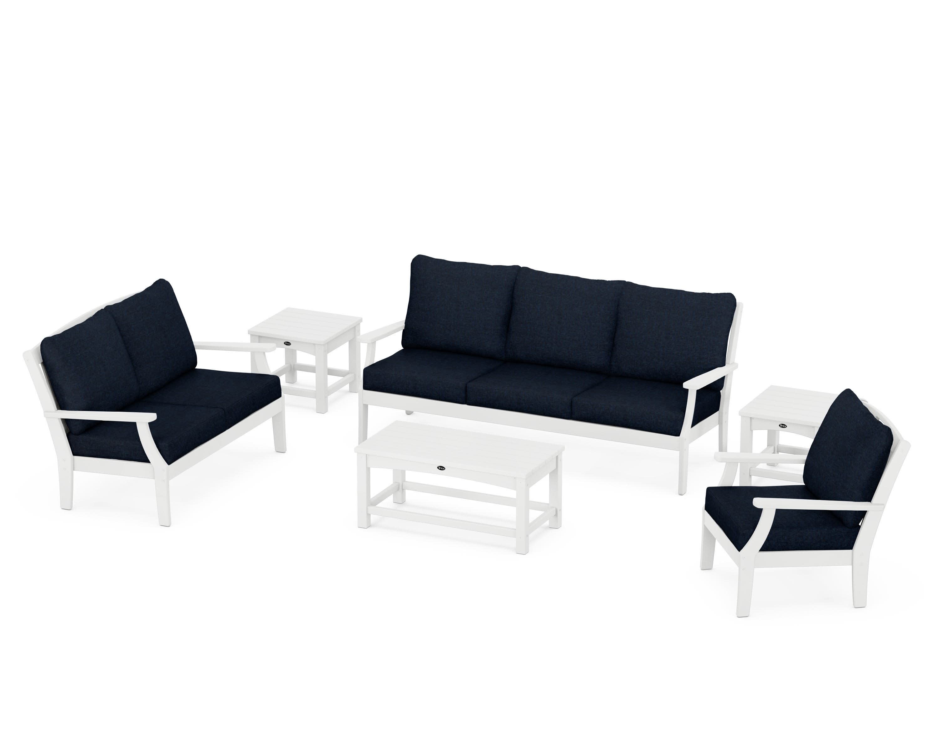Yacht Club 6-Piece Deep Seating Set in Classic White / Marine Indigo