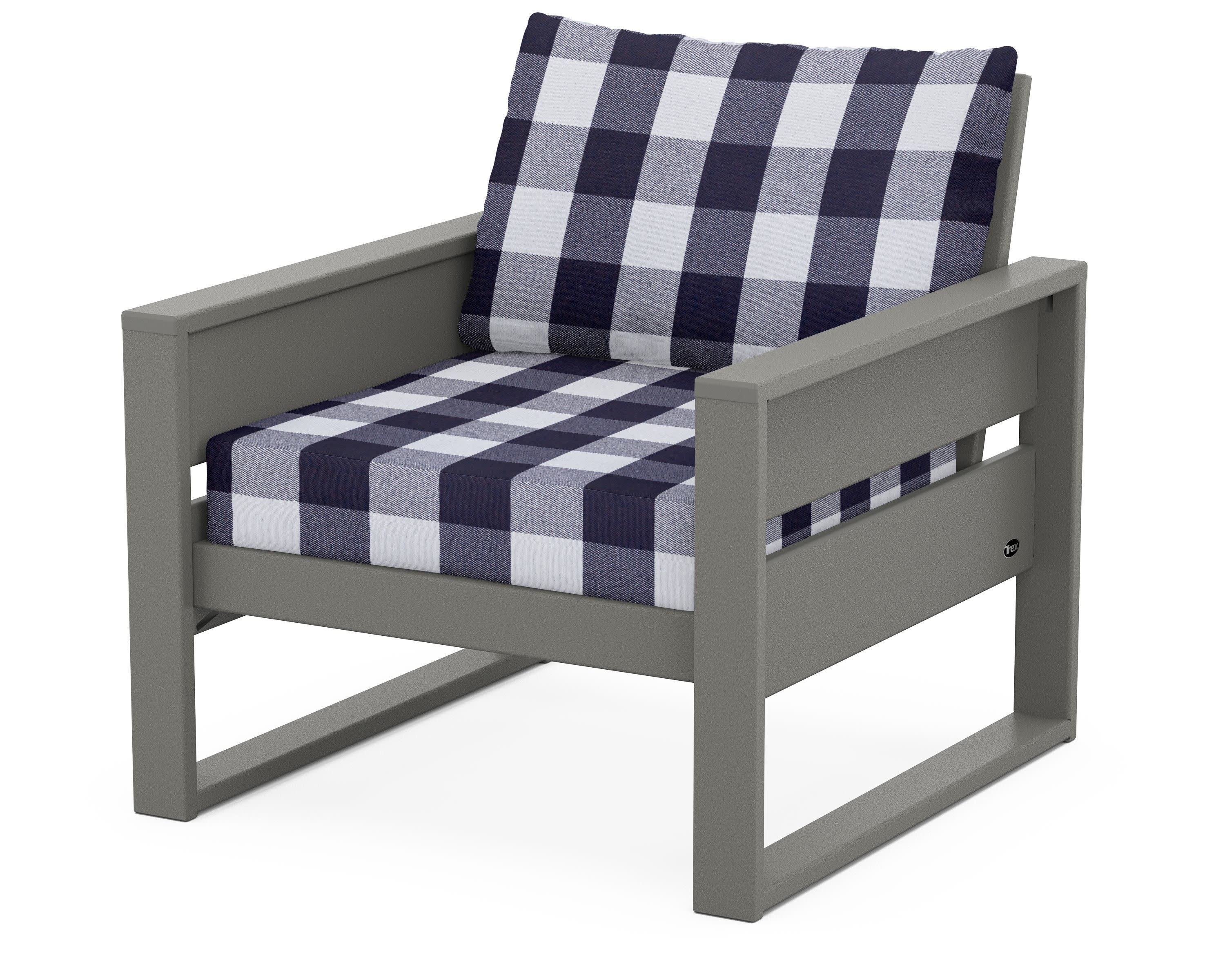 Eastport Club Chair in Stepping Stone / Buffalo Plaid Navy