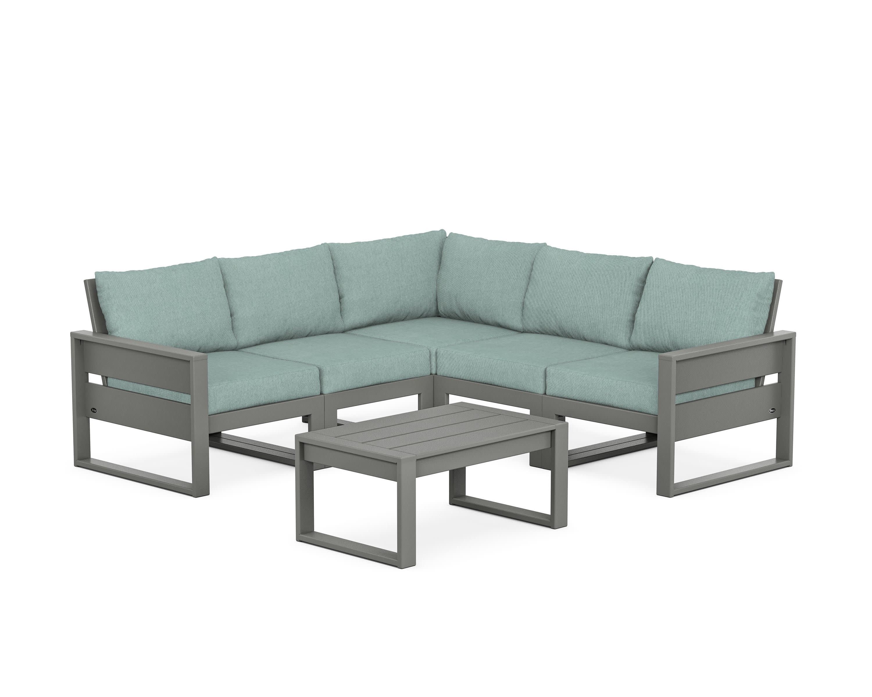 Eastport 6-Piece Deep Seating Sectional + Coffee Table Set in Stepping Stone / Glacier Spa