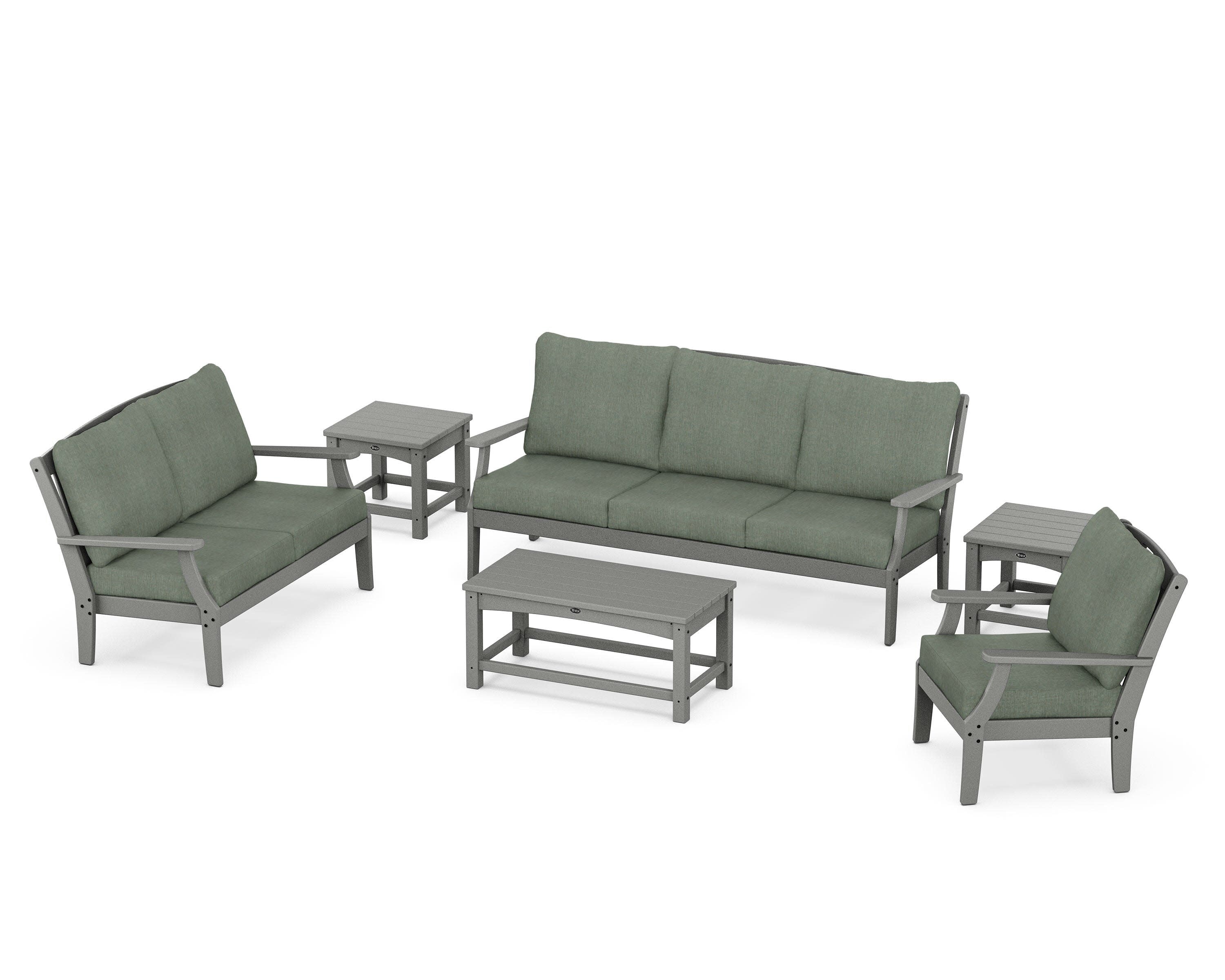 Yacht Club 6-Piece Deep Seating Set in Stepping Stone / Cast Sage