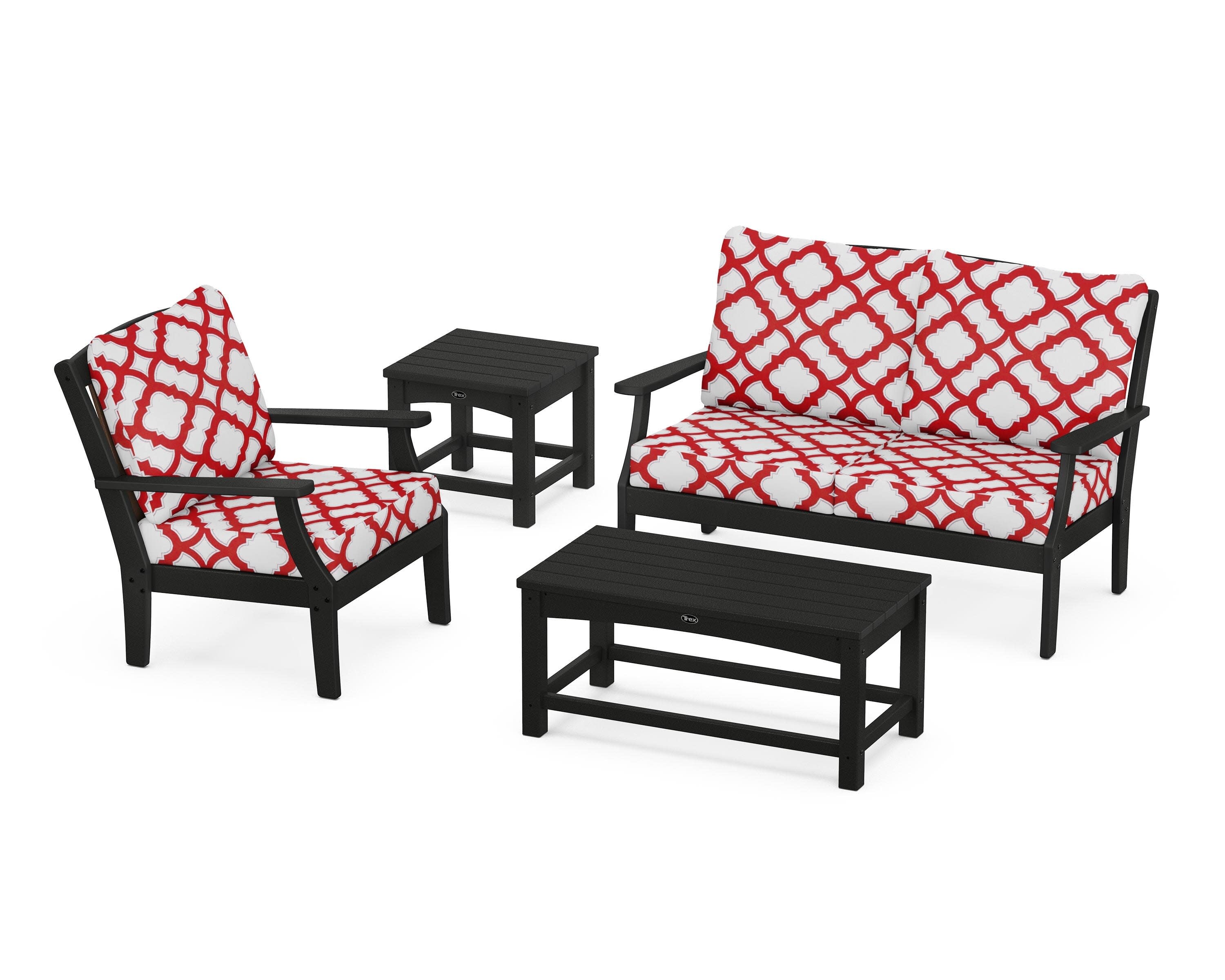 Yacht Club 4-Piece Deep Seating Set in Charcoal Black / Trellis Crimson