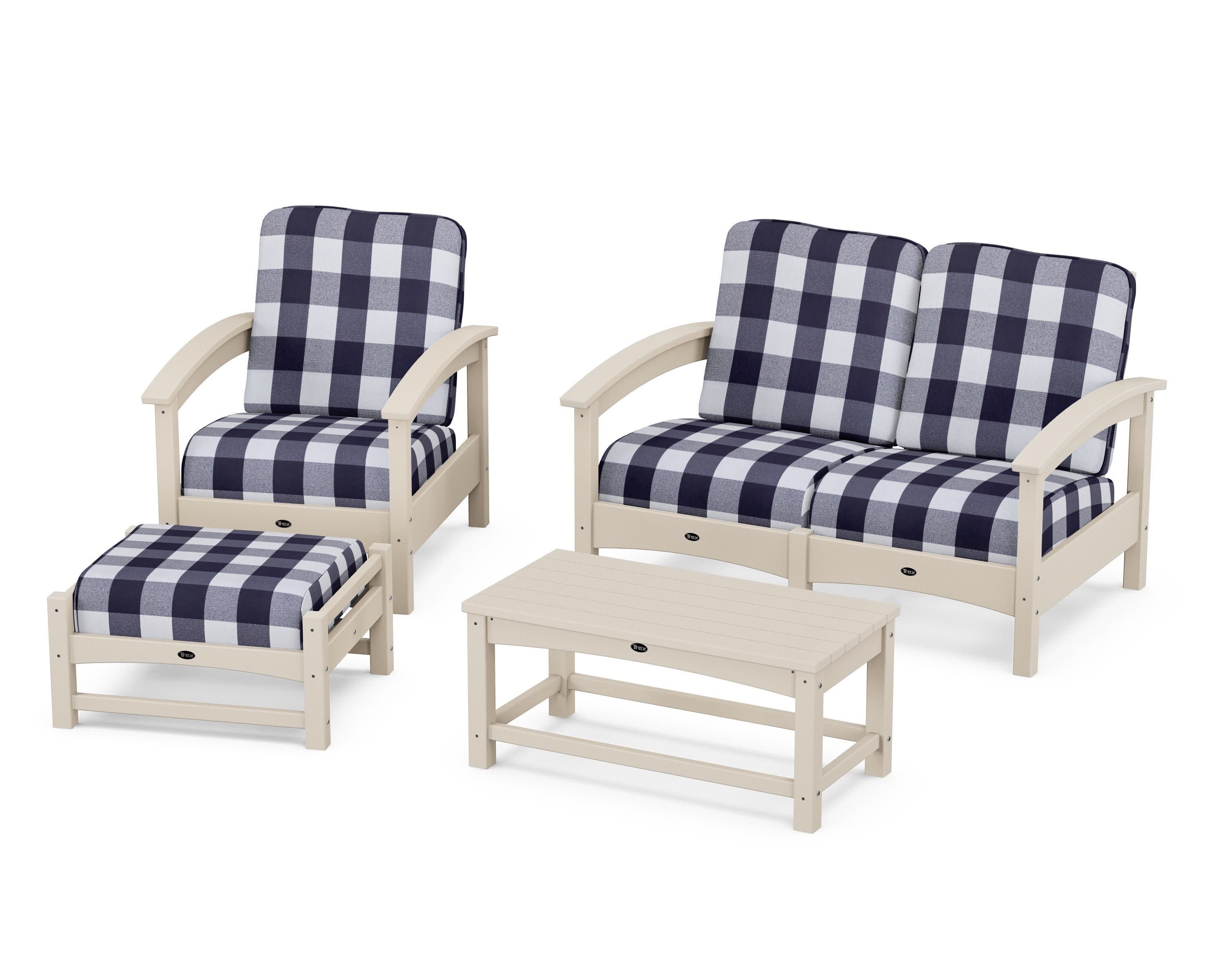 Rockport 4-Piece Deep Seating Conversation Group in Sand Castle / Buffalo Plaid Navy
