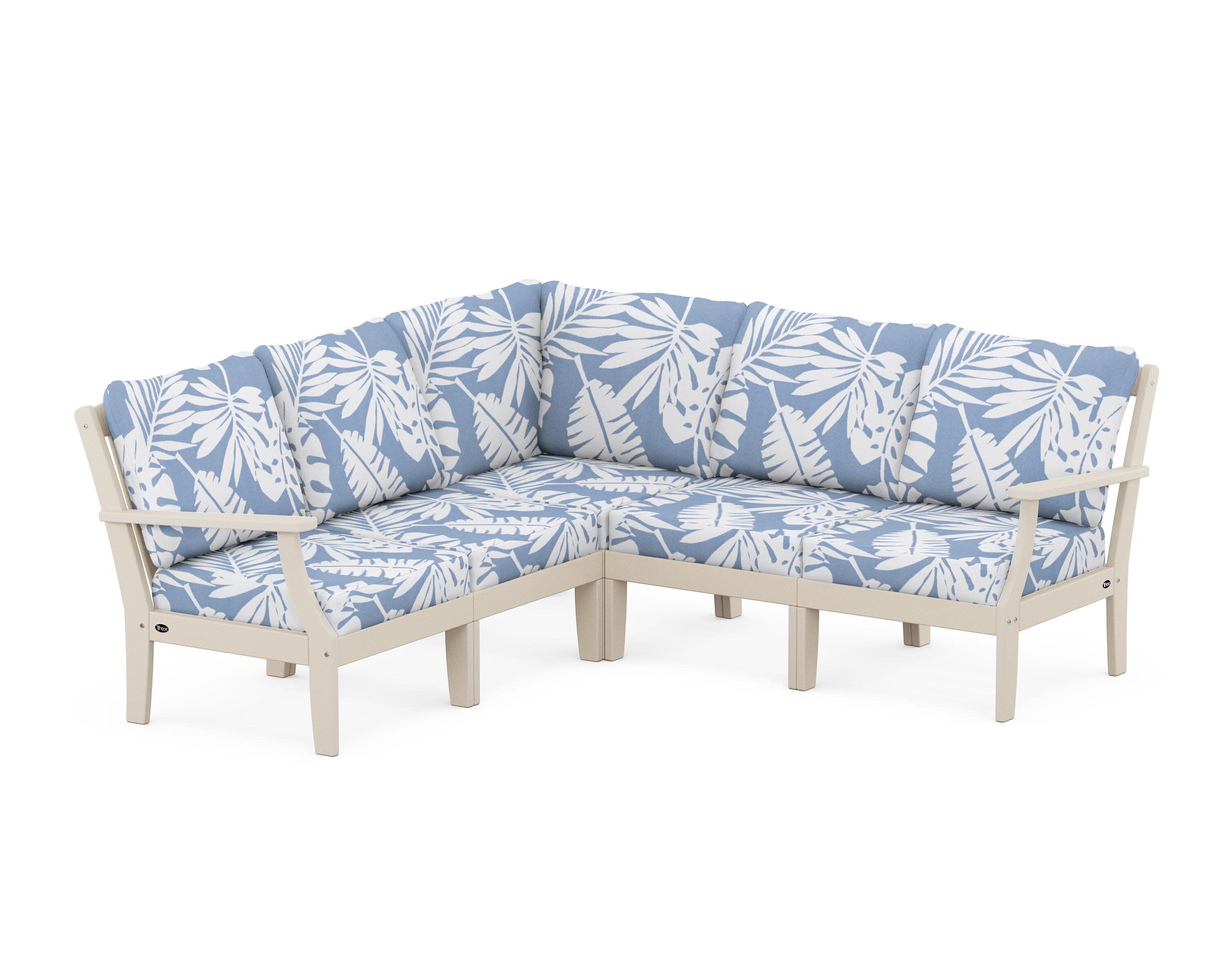 Yacht Club Modular 5-Piece Deep Seating Set in Sand Castle / Leaf Sky Blue