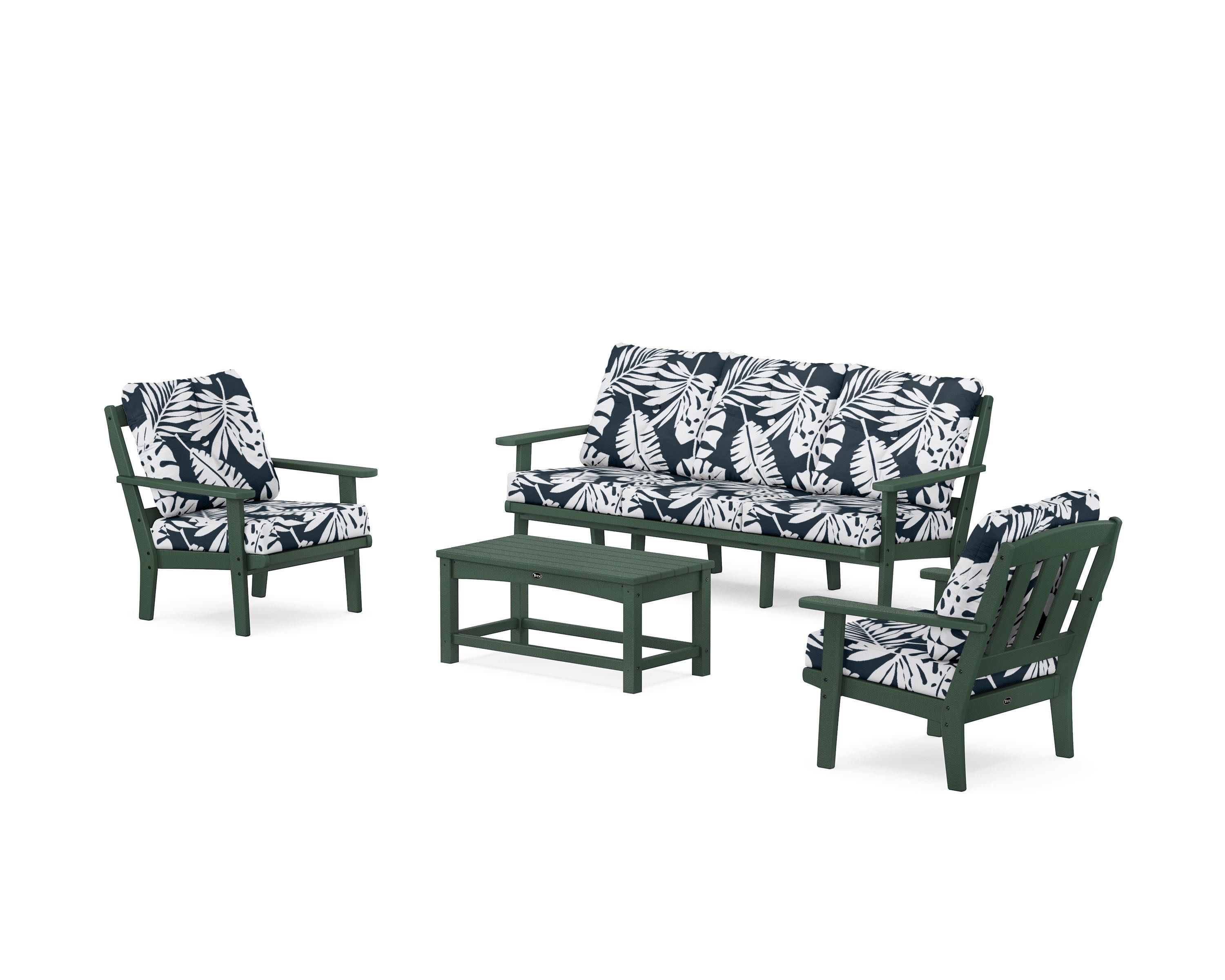 Cape Cod 4-Piece Deep Seating Set with Sofa in Rainforest Canopy / Leaf Marine Indigo
