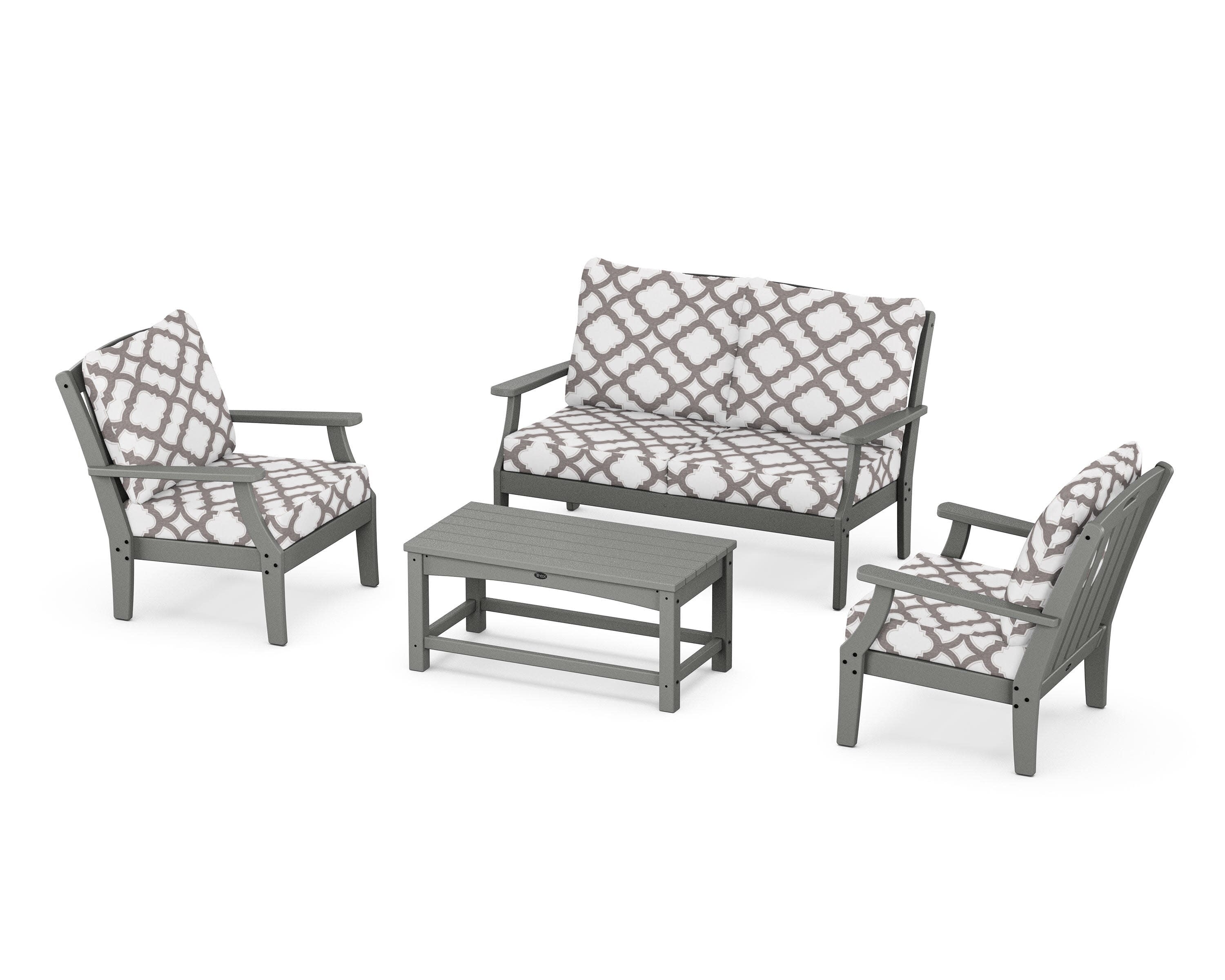 Yacht Club 4-Piece Deep Seating Chair Set in Stepping Stone / Trellis Grey Mist