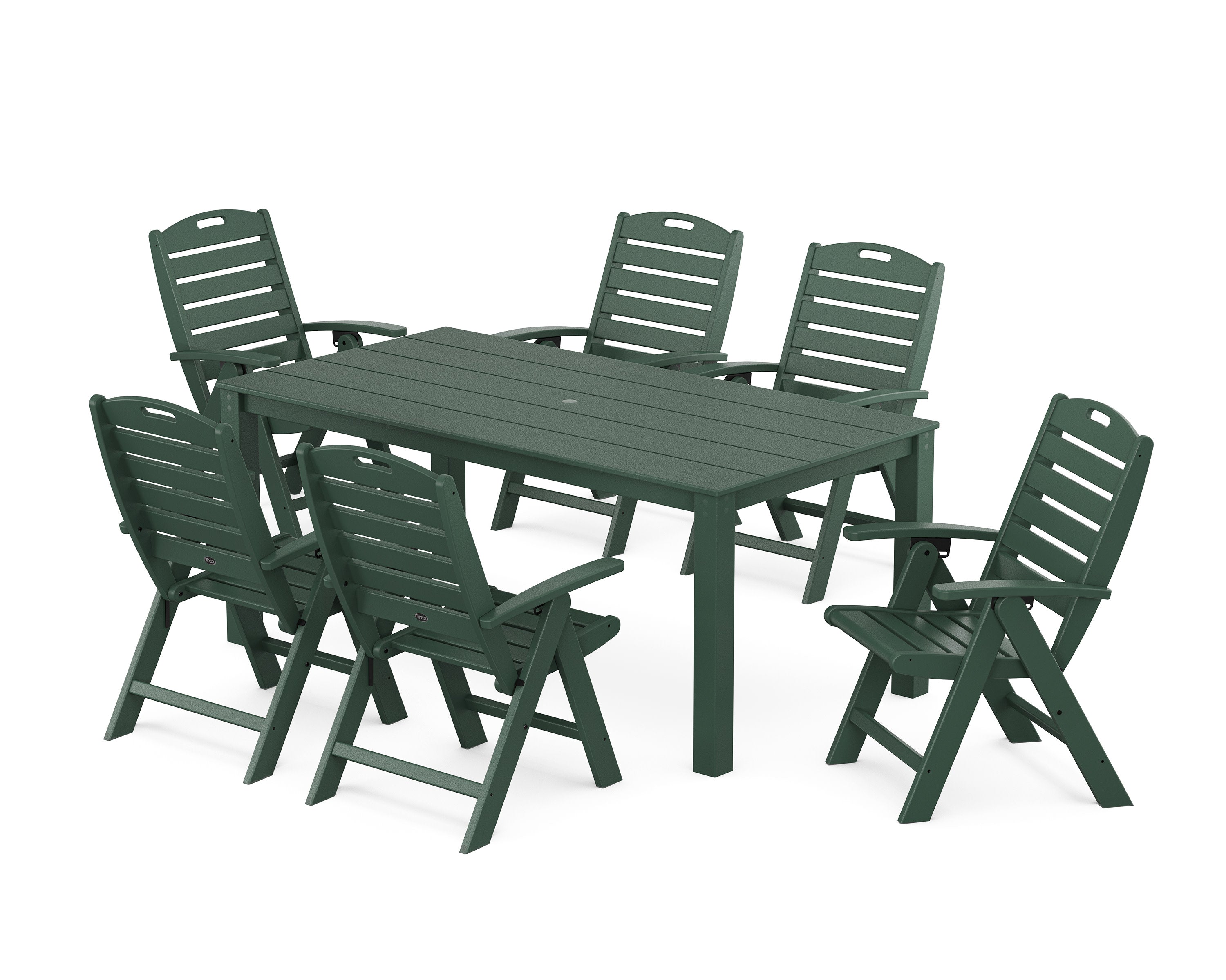 Yacht Club Highback Chair 7-Piece Parsons Dining Set in Rainforest Canopy