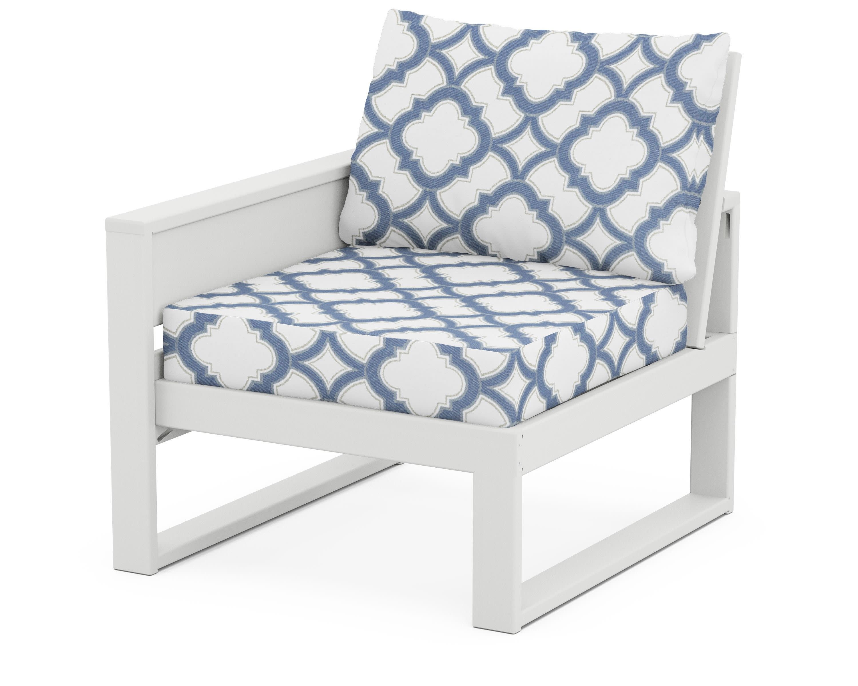 Eastport Modular Left Arm Chair in Classic White / Trellis Sky Blue