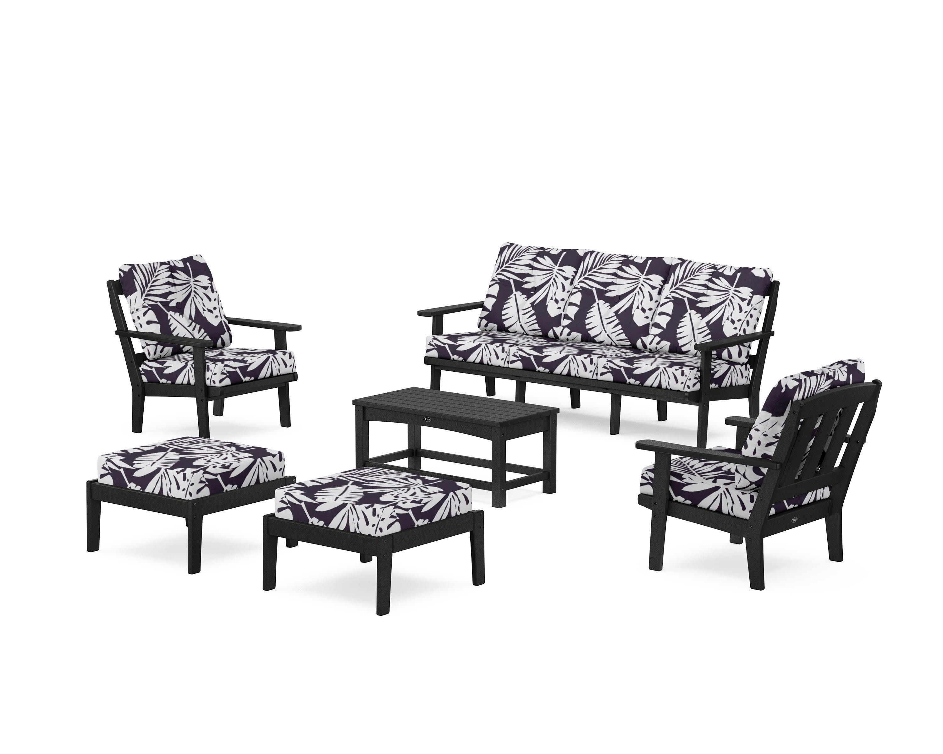 Cape Cod 6-Piece Lounge Sofa Set in Charcoal Black / Leaf Navy