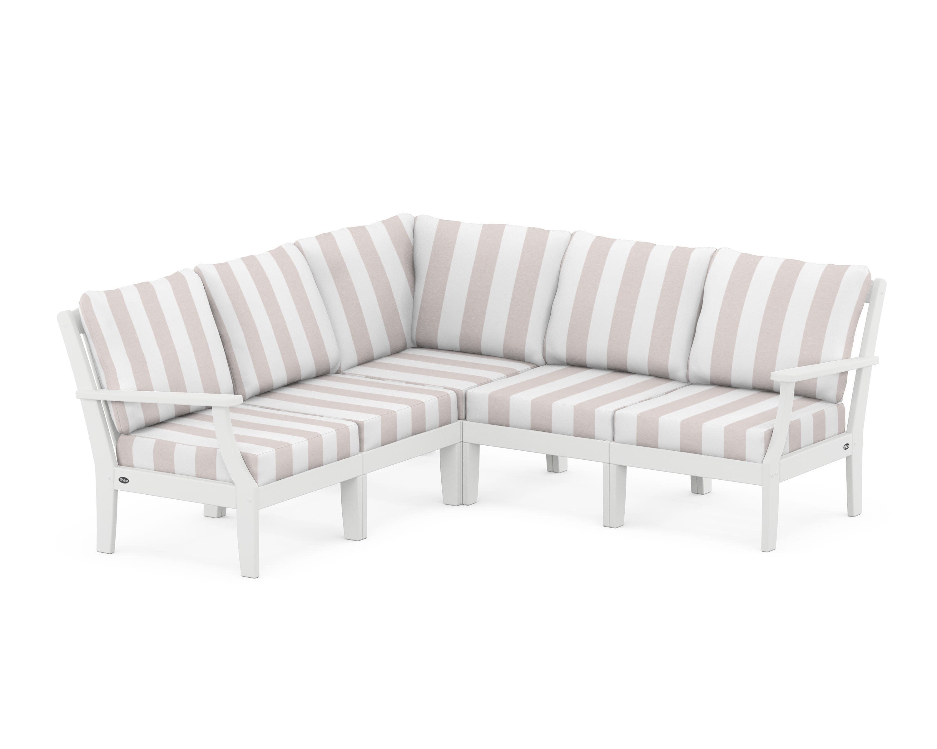 Yacht Club Modular 5-Piece Deep Seating Set in Classic White / Cabana Stripe Dune Burlap
