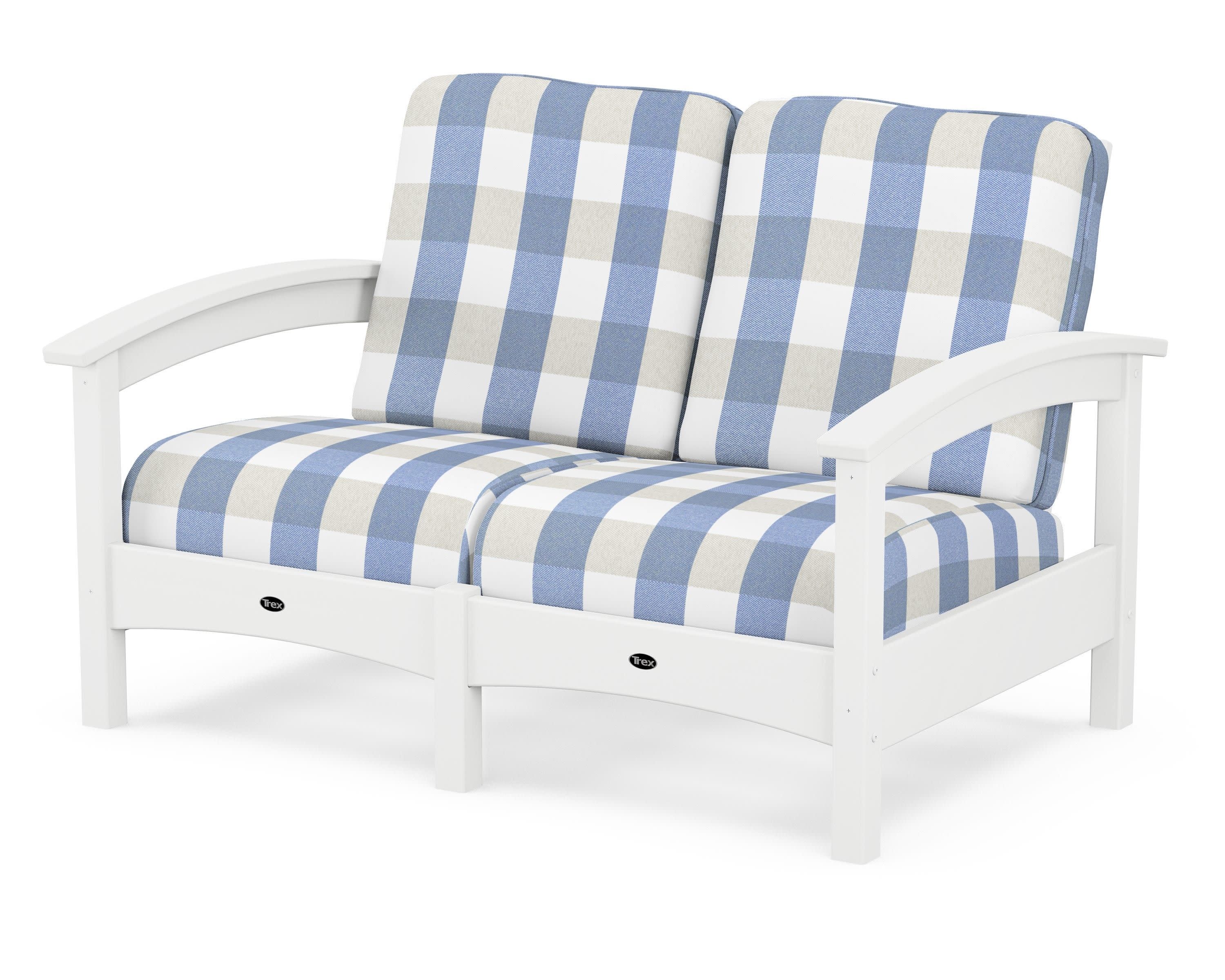 Rockport Club Loveseat in Classic White / Buffalo Plaid Sky Blue