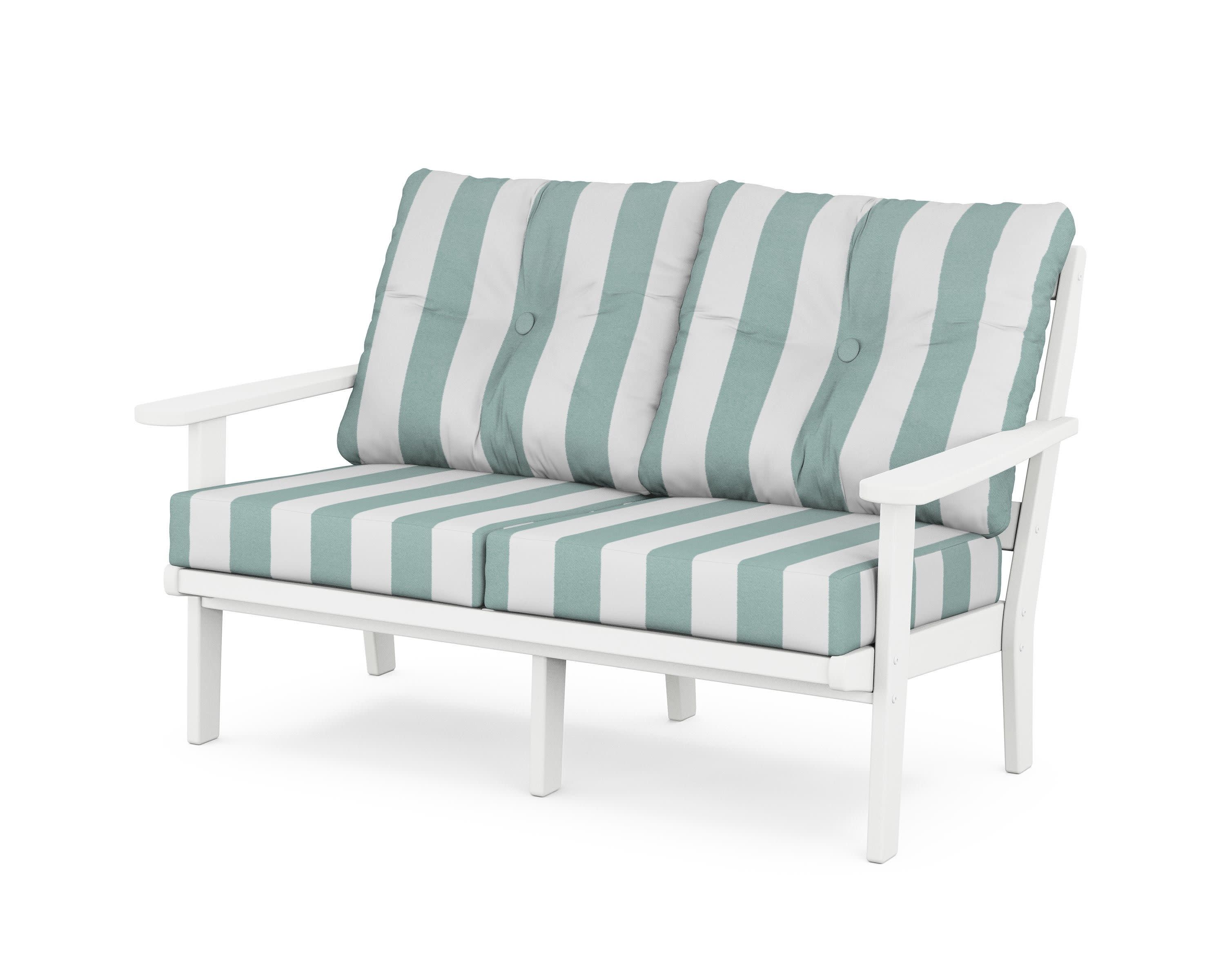 Cape Cod Deep Seating Loveseat in Classic White / Cabana Stripe Glacier Spa