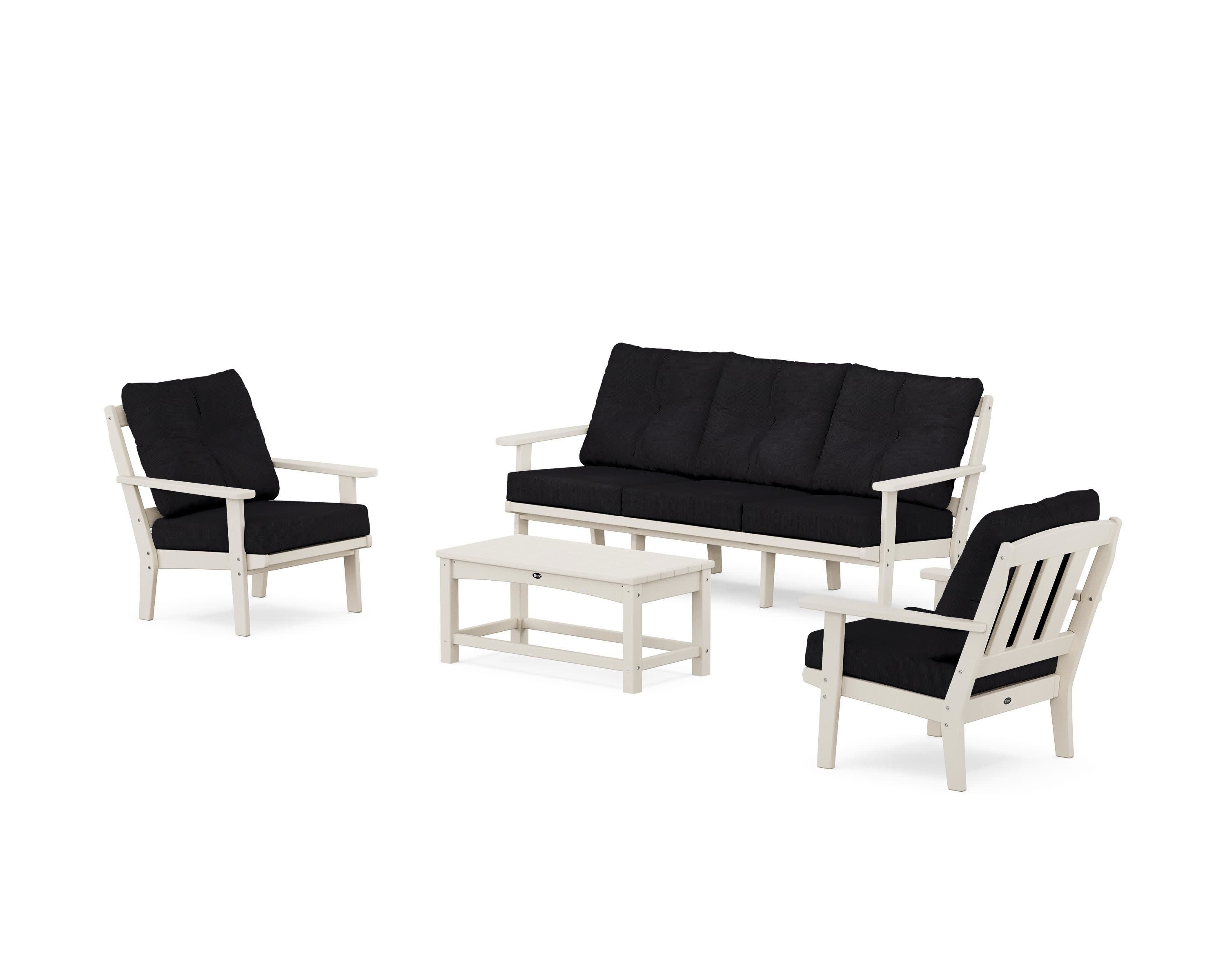 Cape Cod 4-Piece Deep Seating Set with Sofa in Sand Castle / Midnight Linen