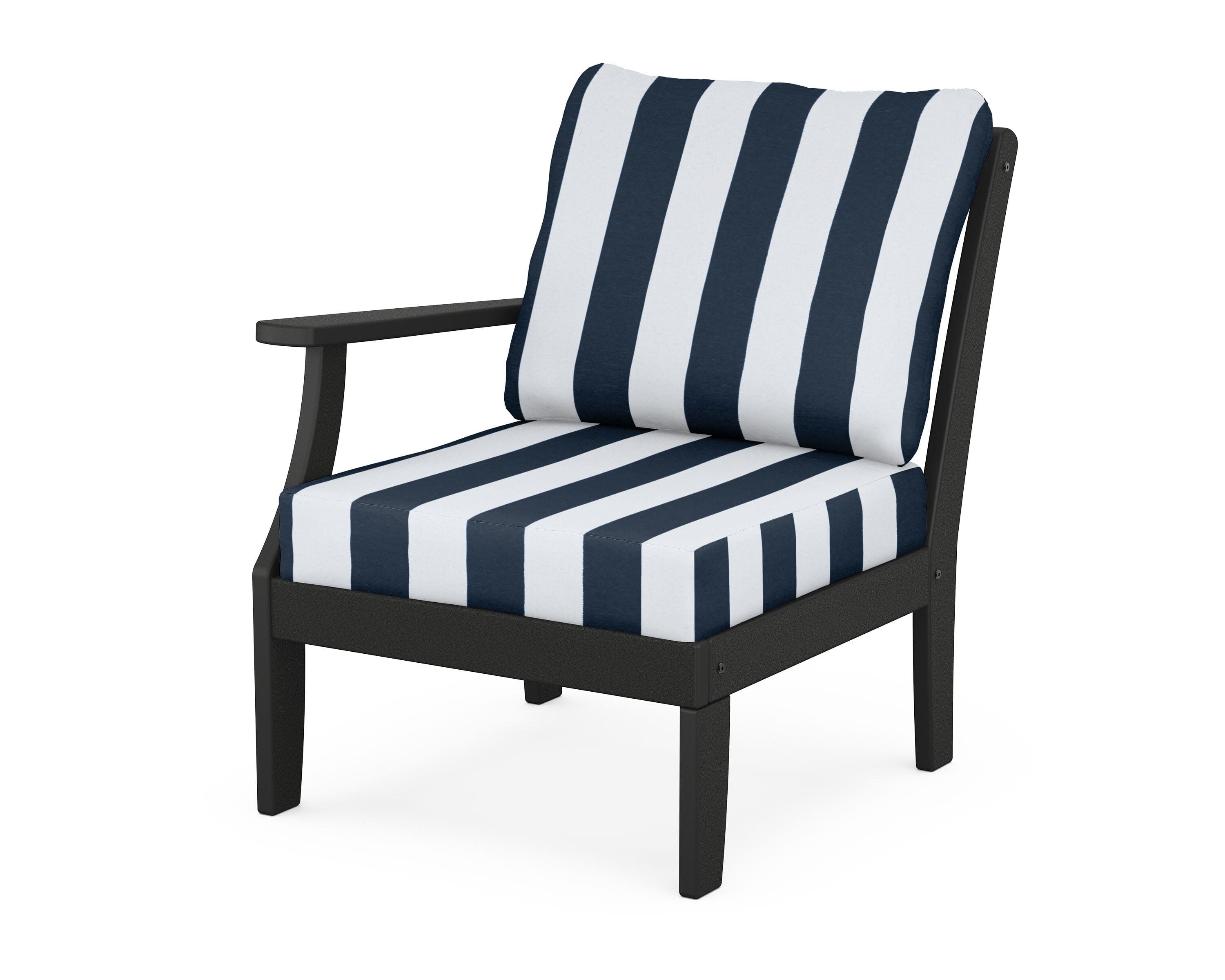 Yacht Club Modular Left Arm Chair in Charcoal Black / Cabana Stripe Marine Indigo