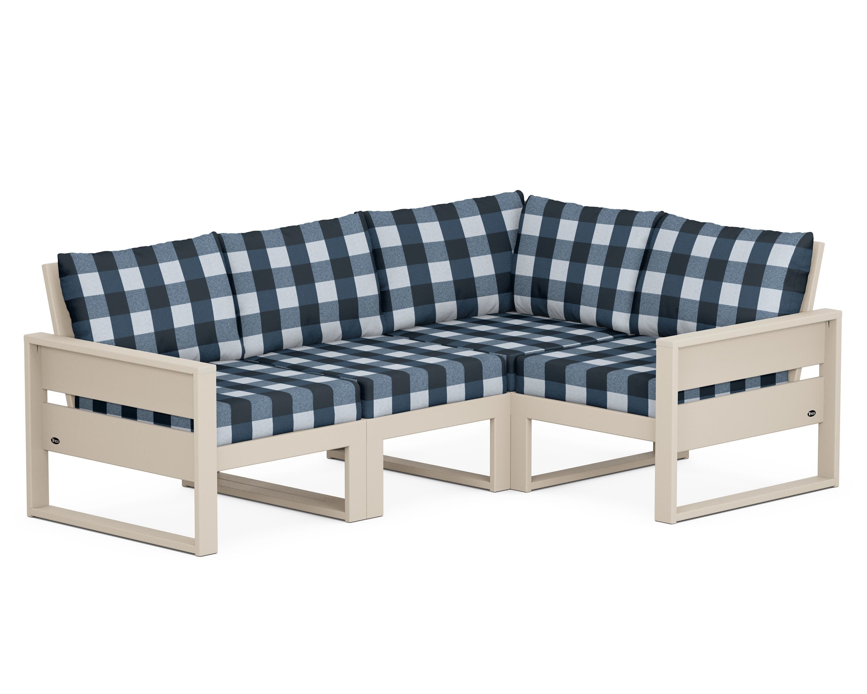 Eastport 4- Piece Sectional in Sand Castle / Buffalo Plaid Marine Indigo
