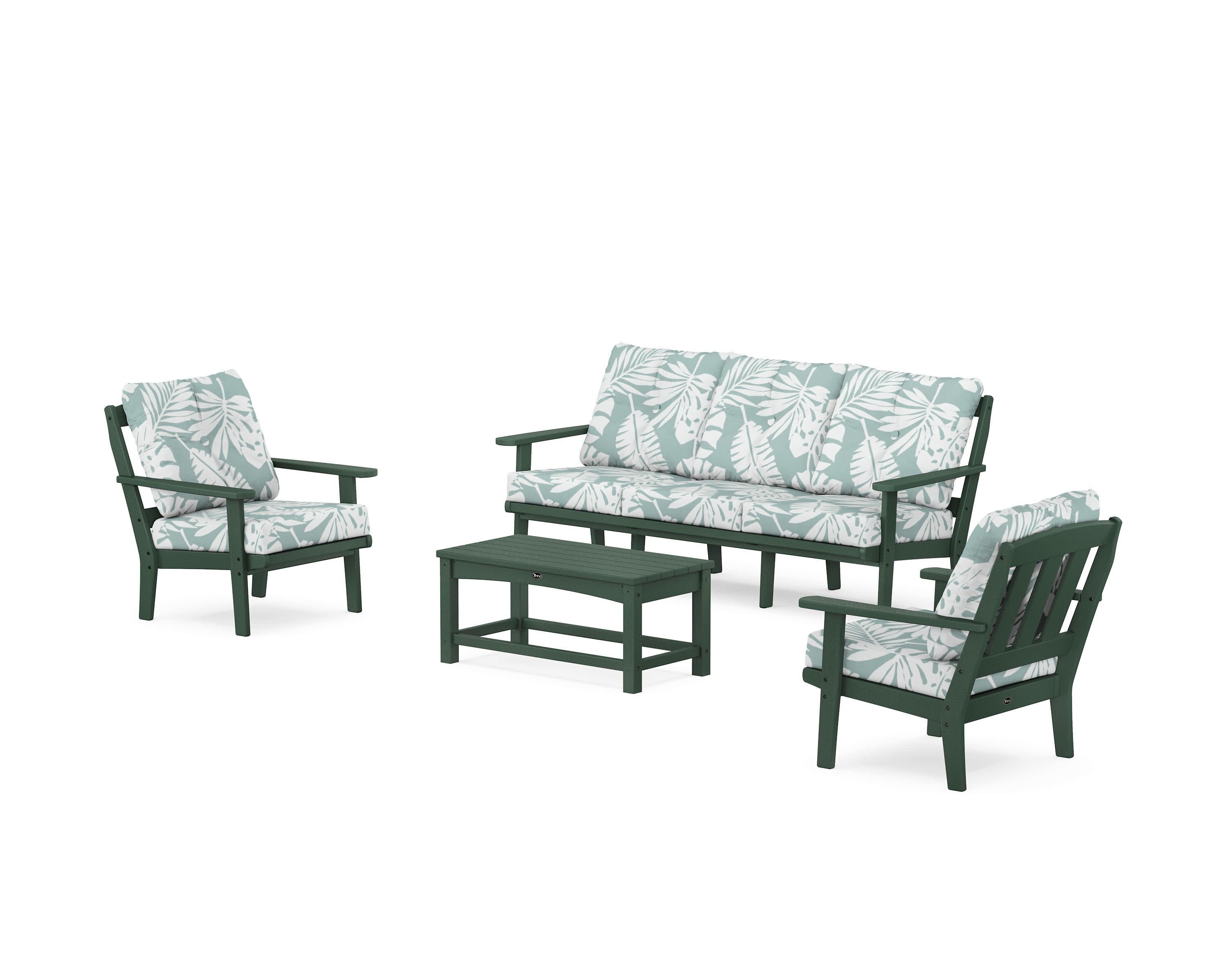 Cape Cod 4-Piece Deep Seating Set with Sofa in Rainforest Canopy / Leaf Glacier Spa