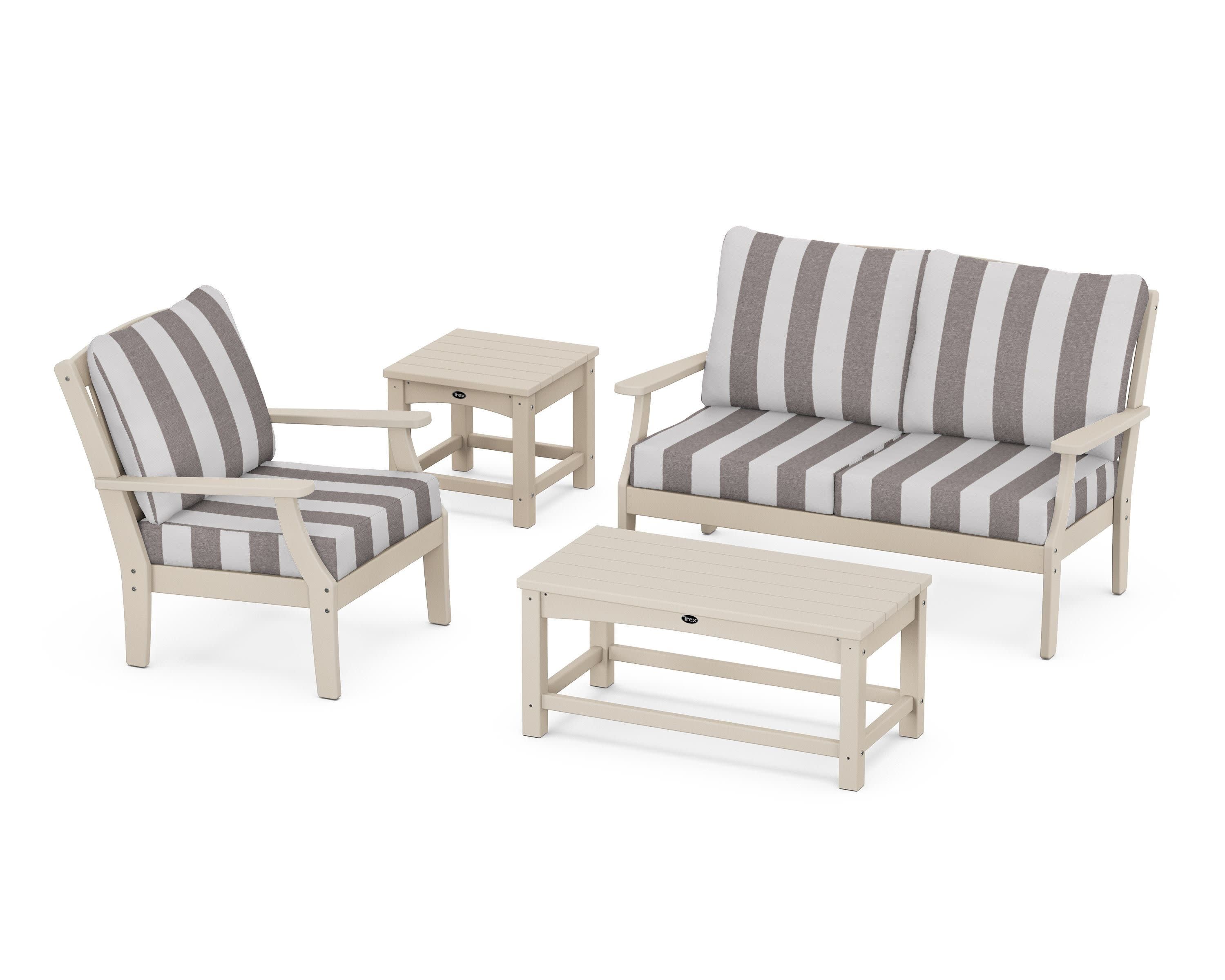 Yacht Club 4-Piece Deep Seating Set in Sand Castle / Cabana Stripe Grey Mist