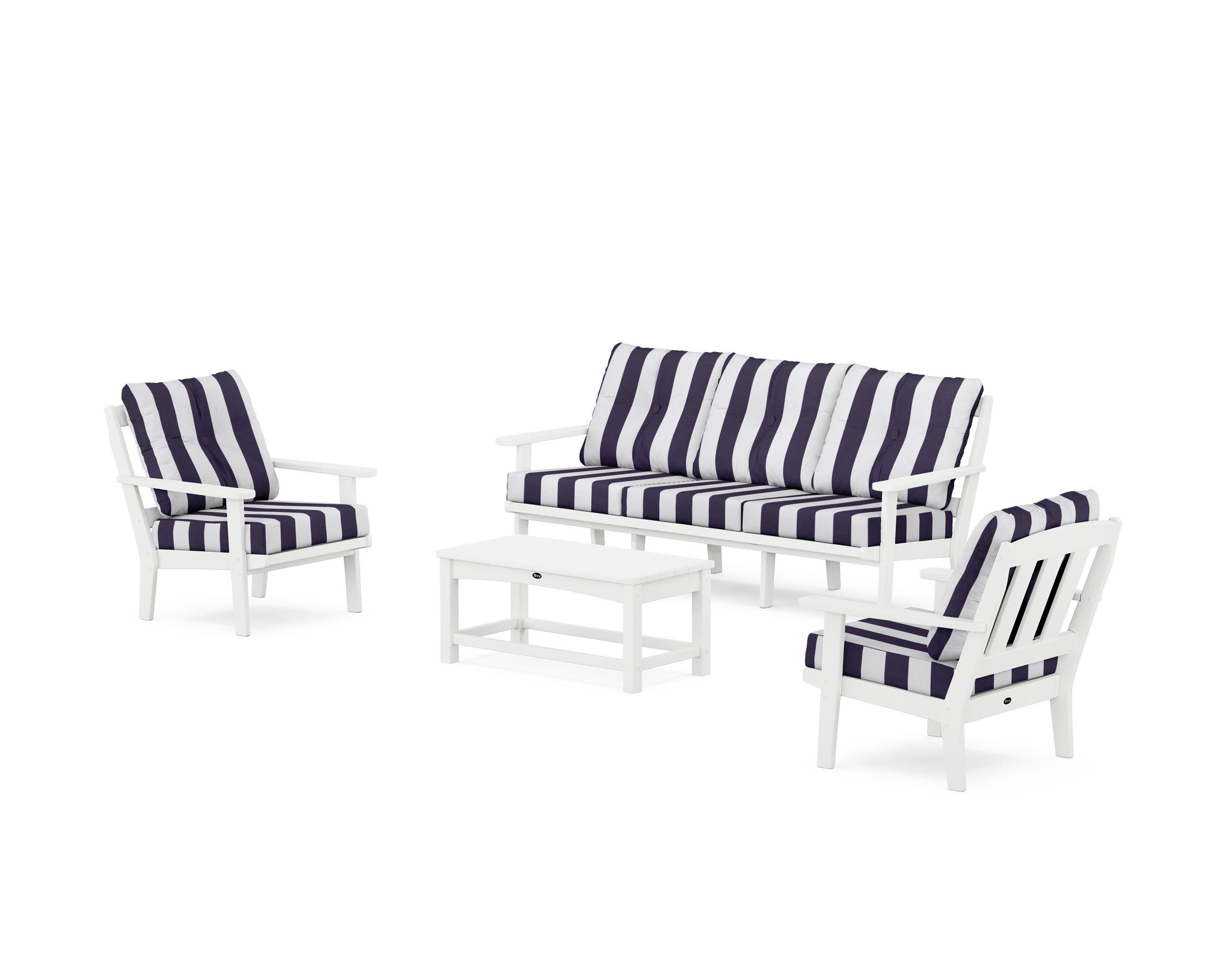 Cape Cod 4-Piece Deep Seating Set with Sofa in Classic White / Cabana Stripe Navy