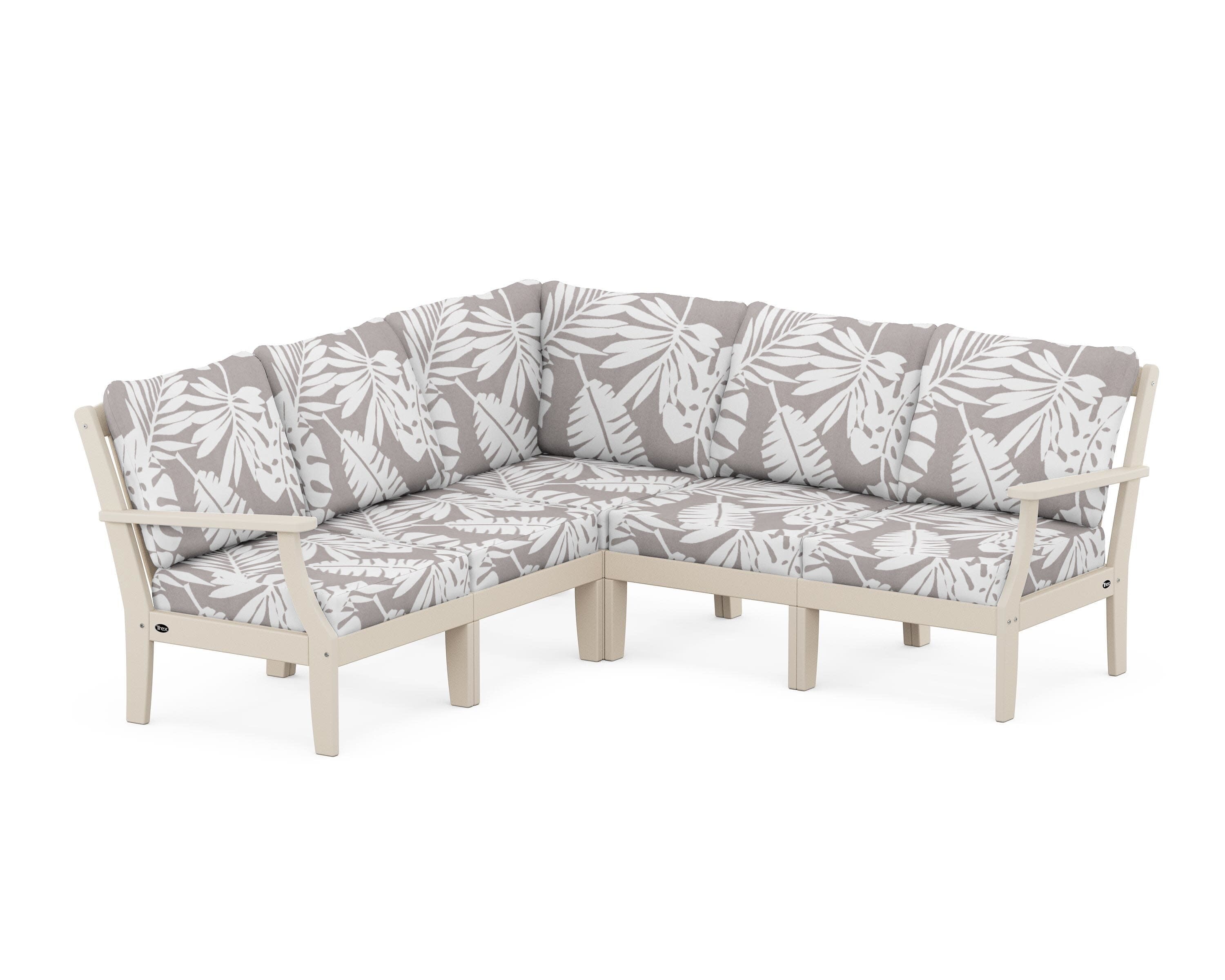 Yacht Club Modular 5-Piece Deep Seating Set in Sand Castle / Leaf Grey Mist